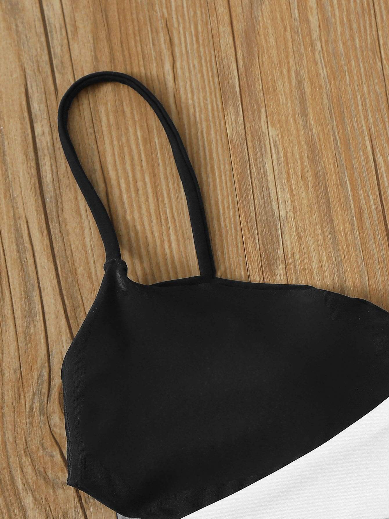 Spaghetti Strap Two Tone Wrap High Cut Bikini Swimsuit