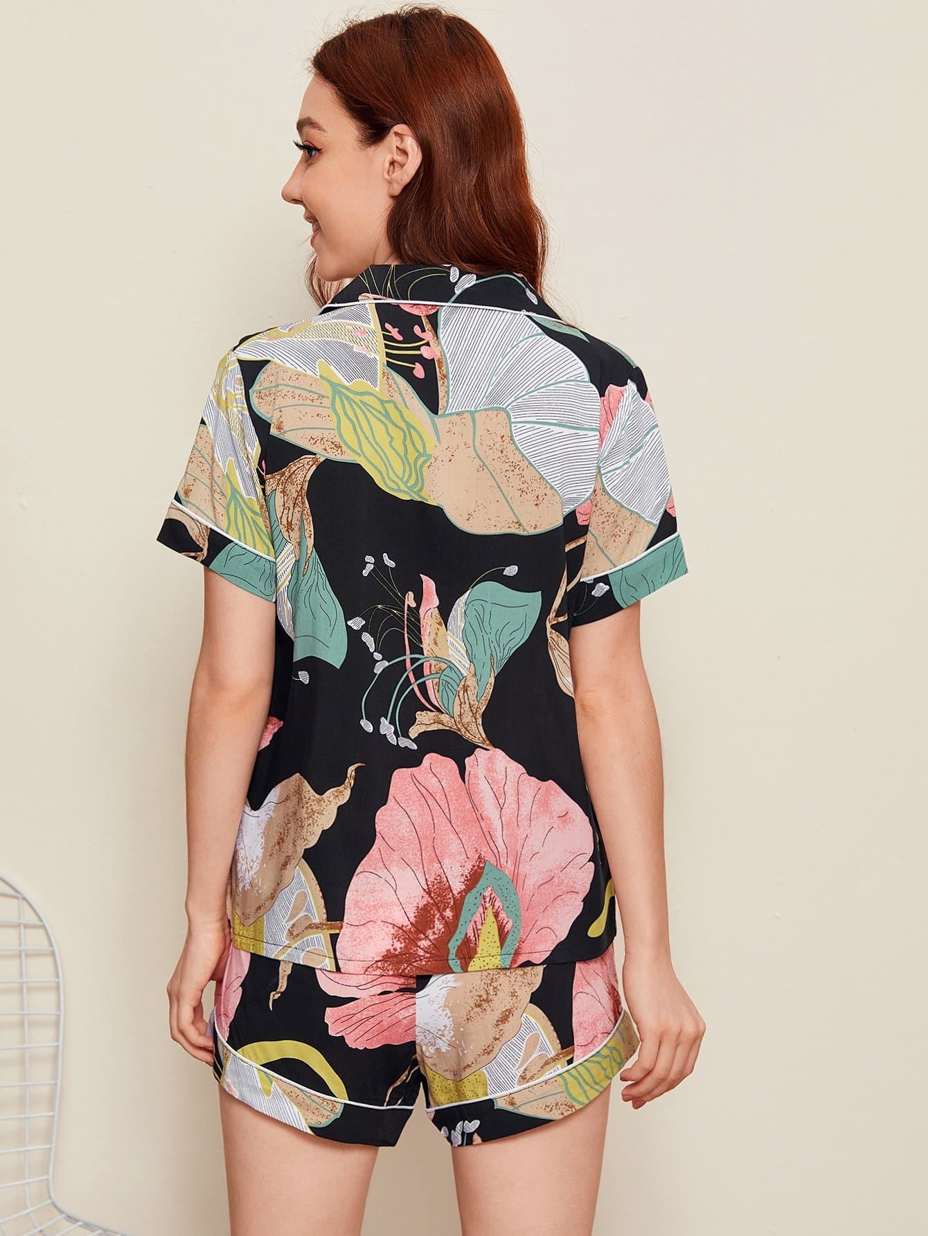 Large Floral Pocket Patched Pyjama Sleepwear Set