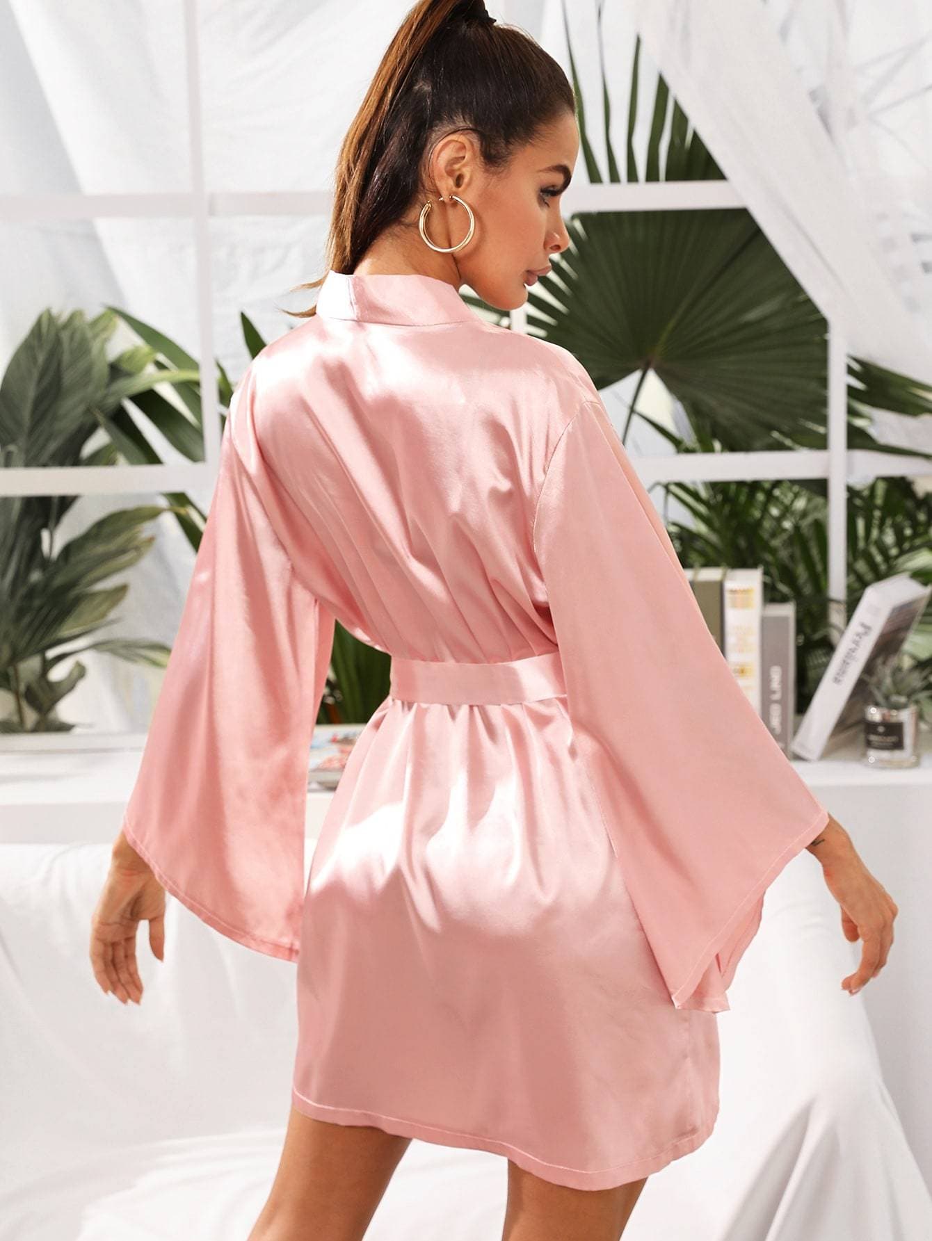 Pink Satin Self Tie Night Robe