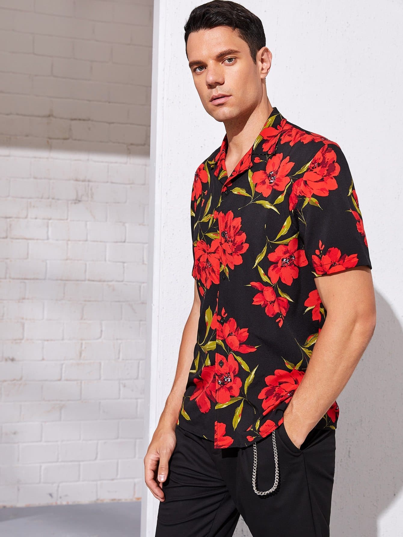 Button Front Floral Print Shirt