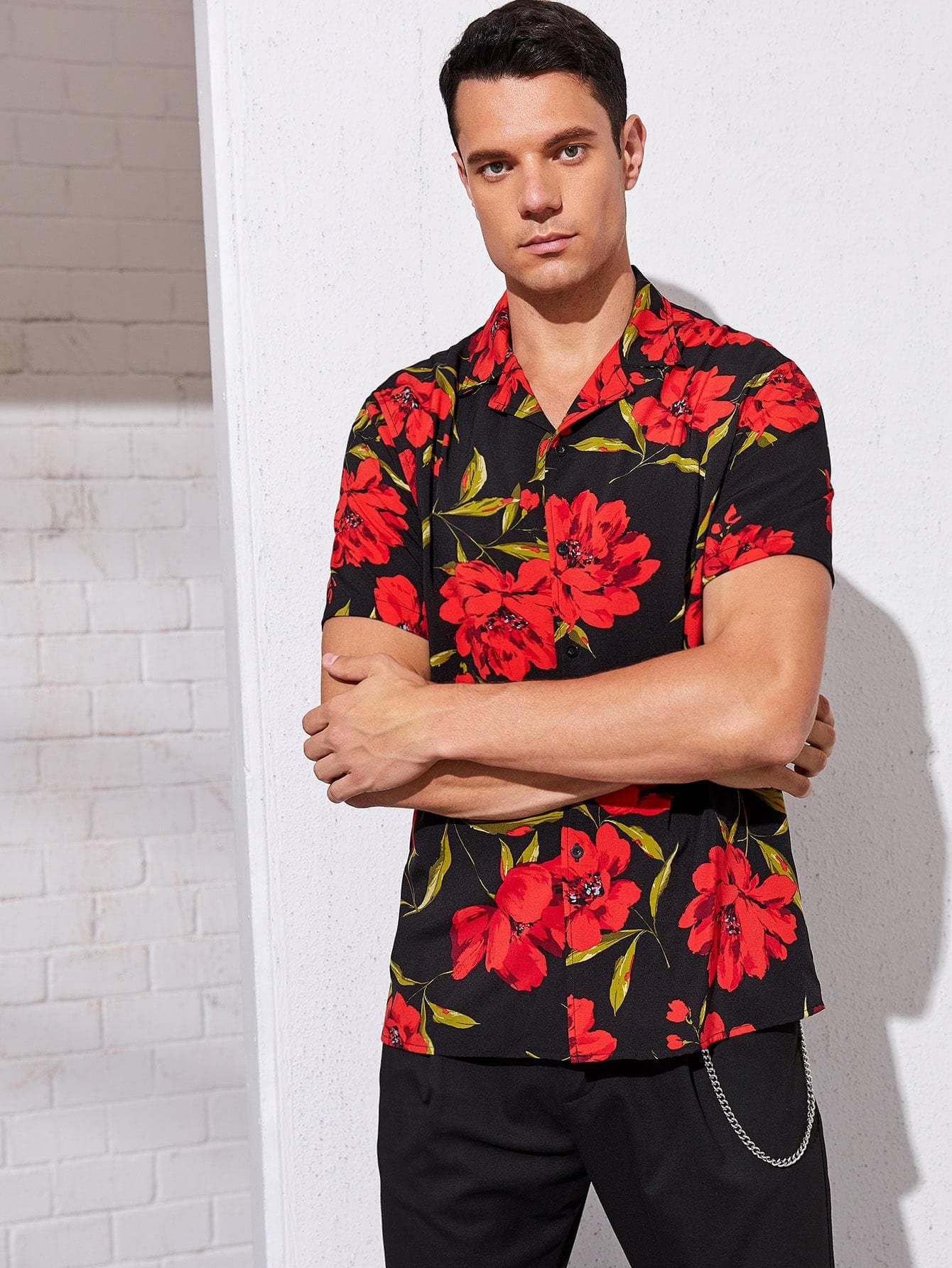 Button Front Floral Print Shirt