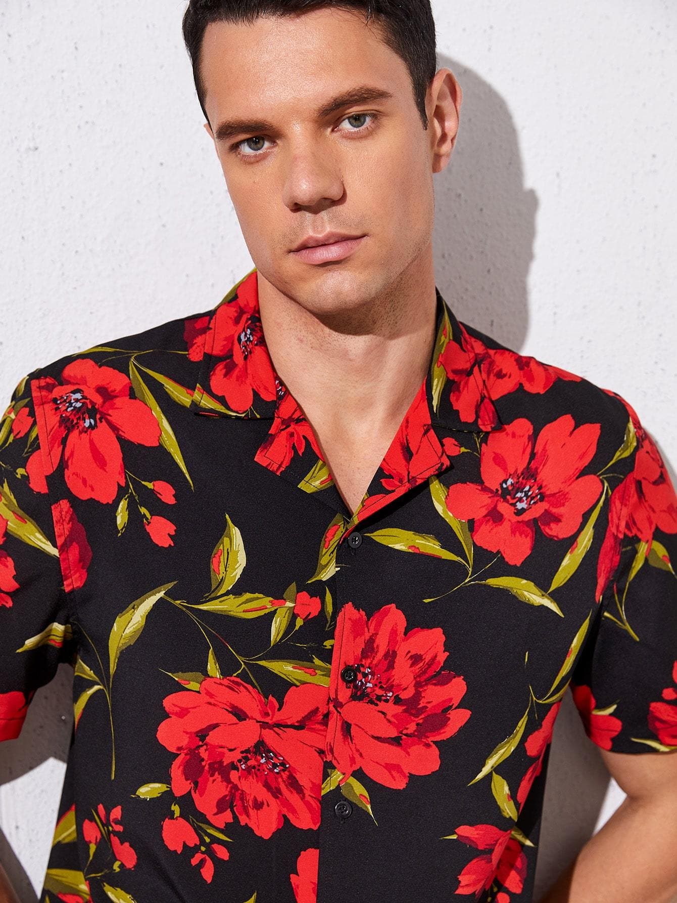 Button Front Floral Print Shirt