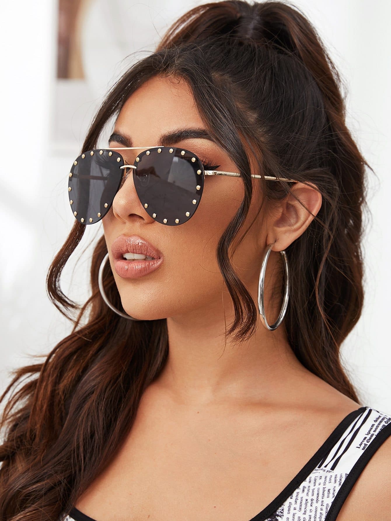 Rivet Decor Aviator Rimless Sunglasses