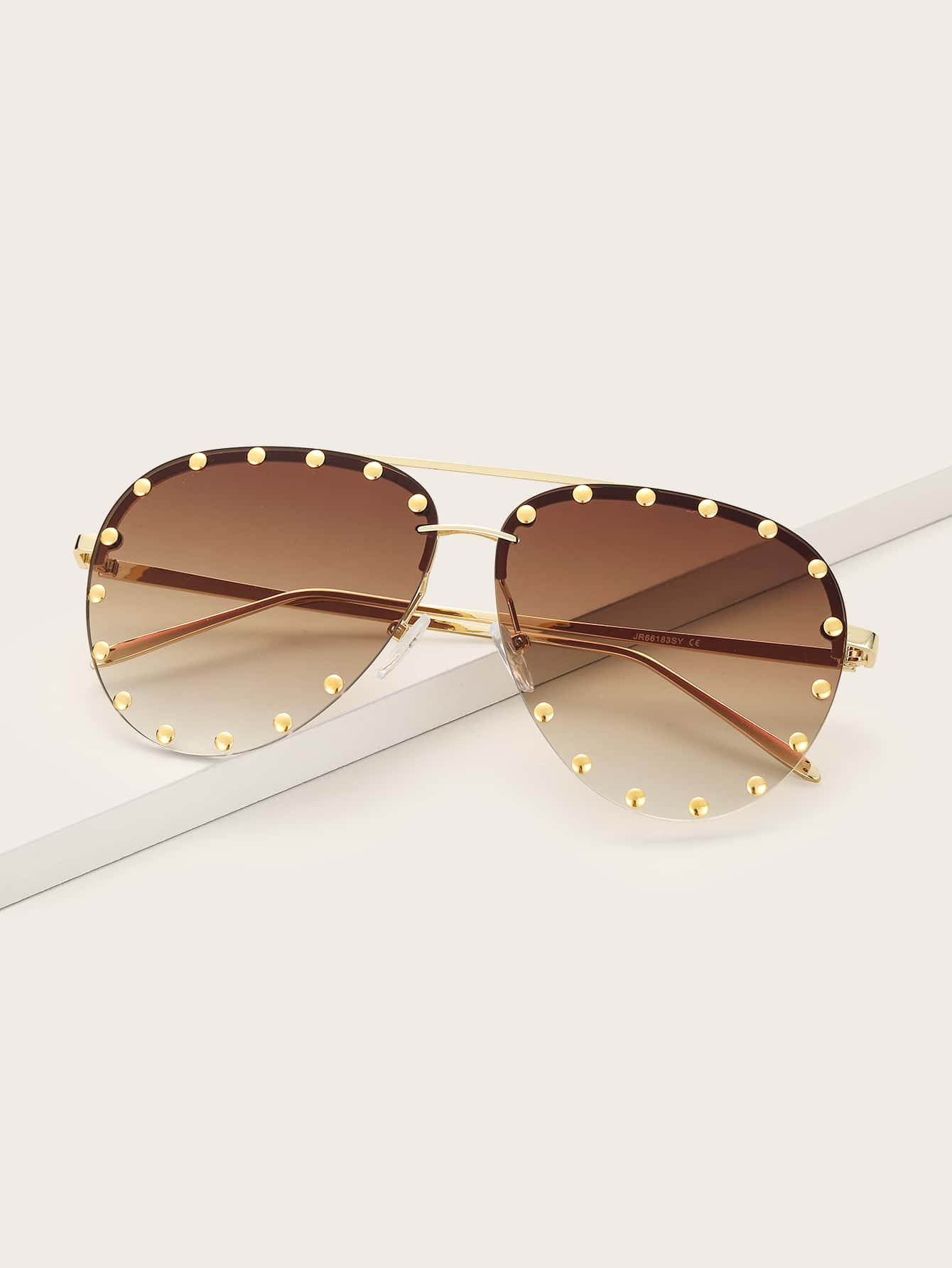 Rivet Decor Aviator Rimless Sunglasses