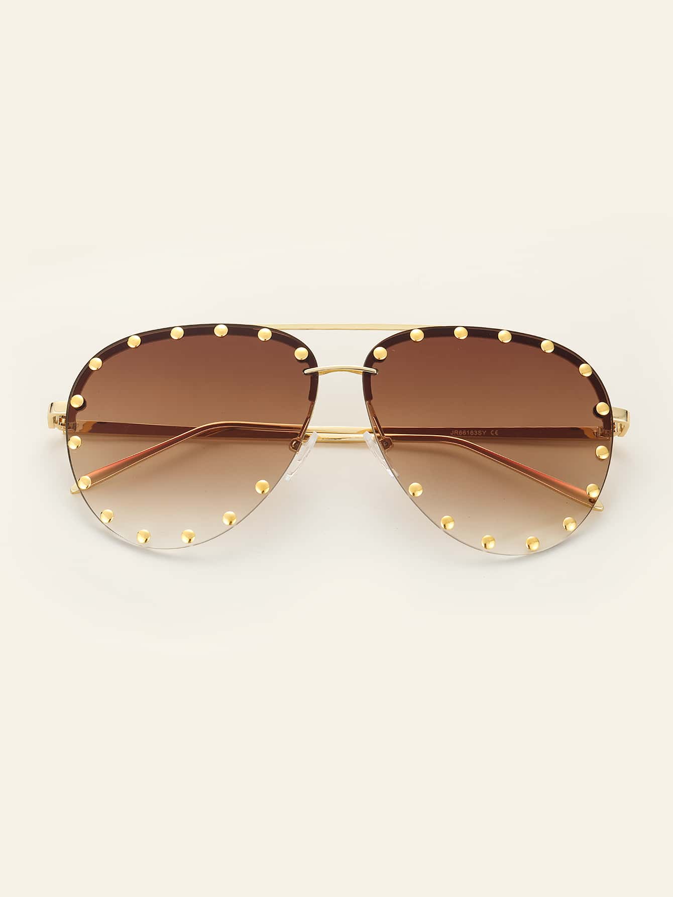 Rivet Decor Aviator Rimless Sunglasses