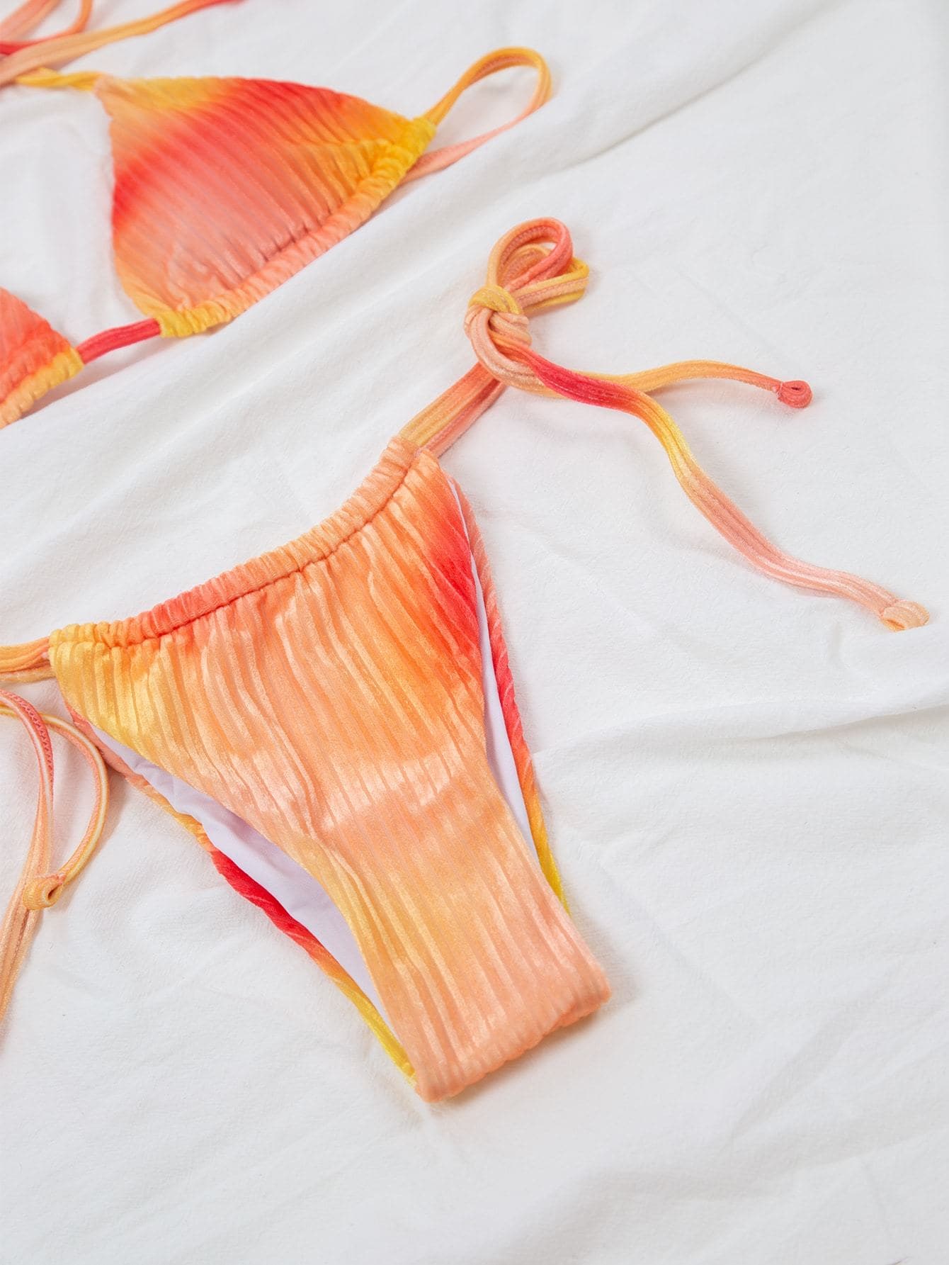 Velvet Ombre Halter Neck Triangle Tie Side Bikini Swimsuit