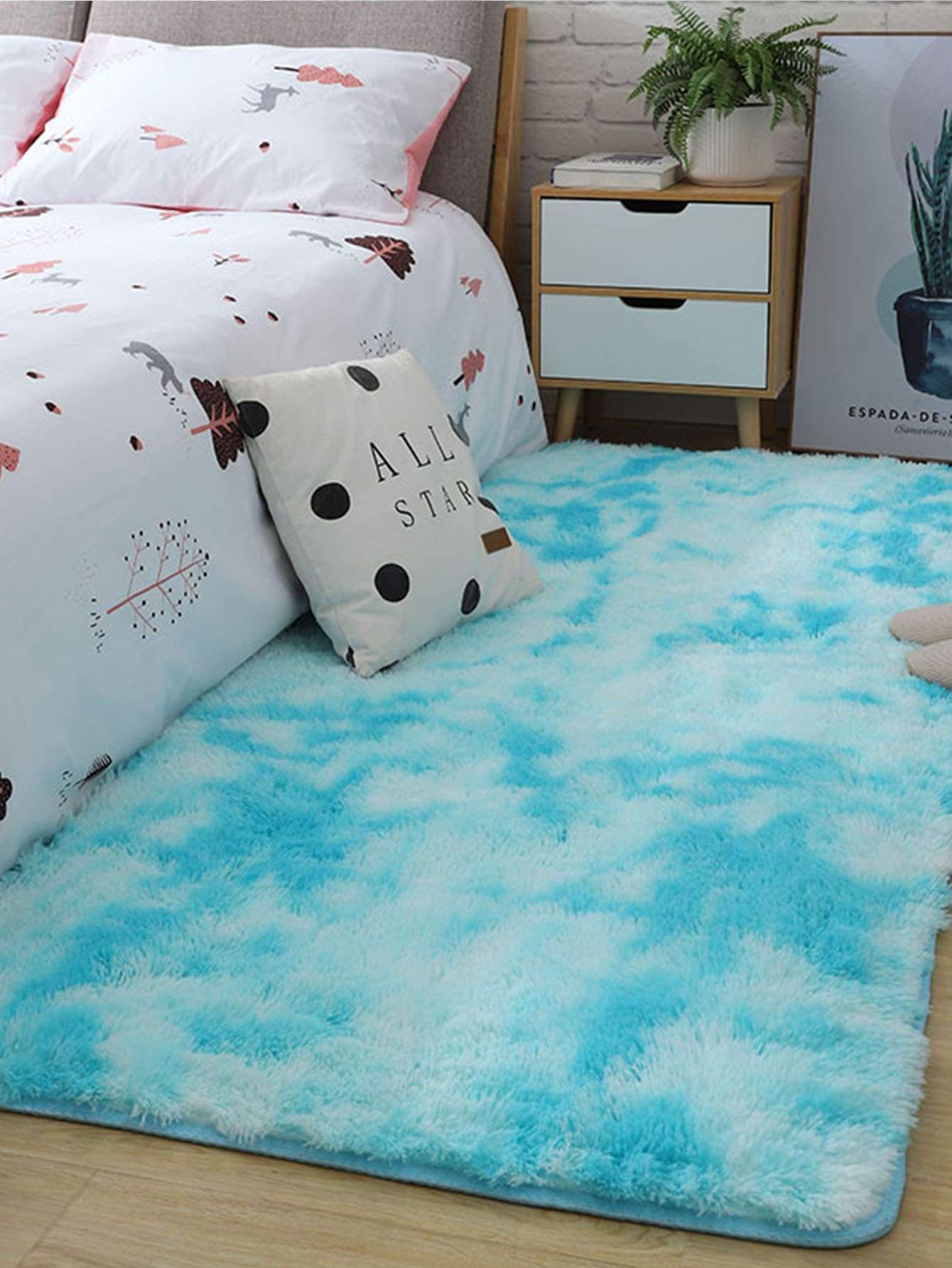 Mint Blue Solid Faux Fur Floor Mat