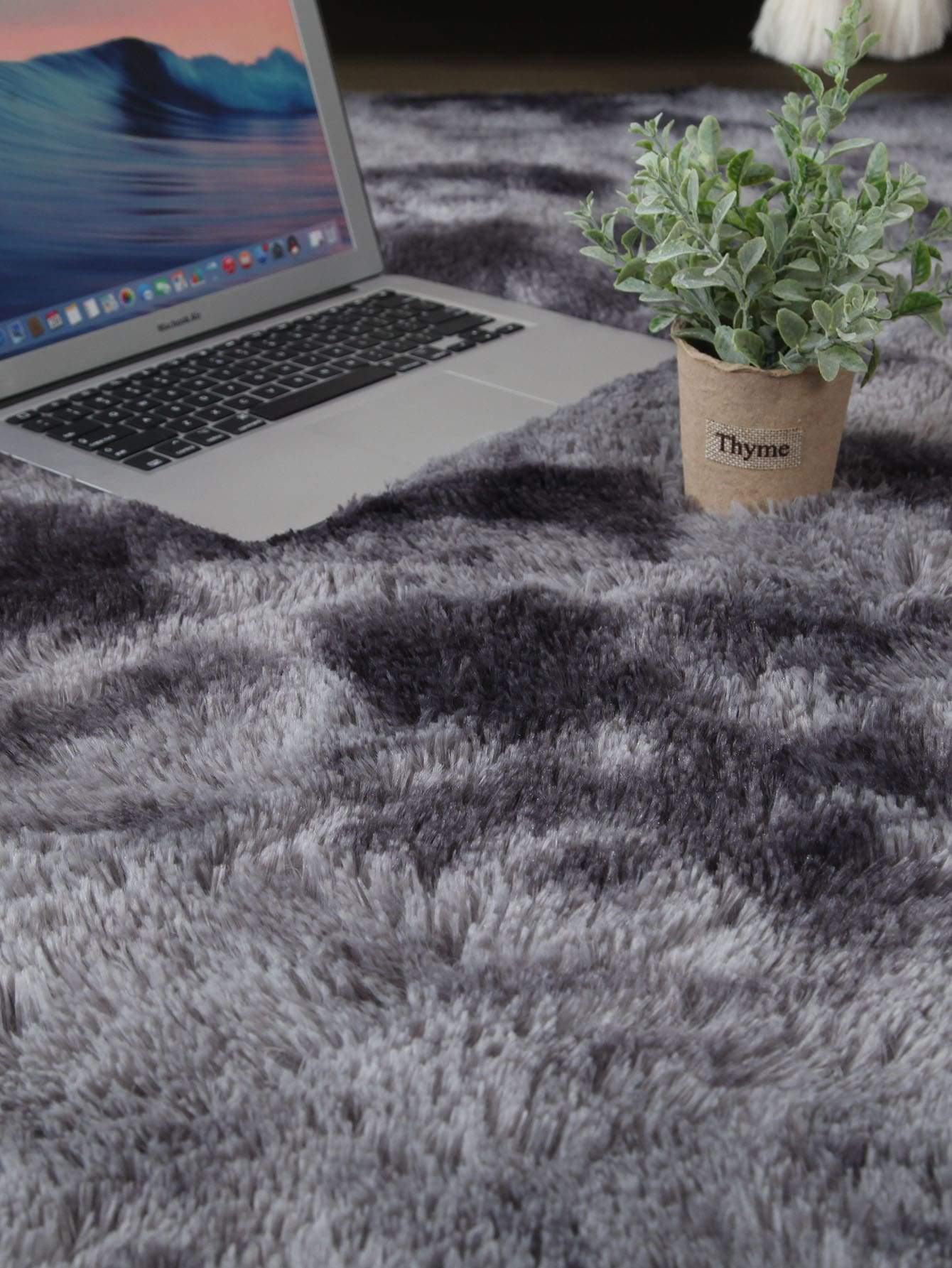 Grey Solid Faux Fur Floor Mat