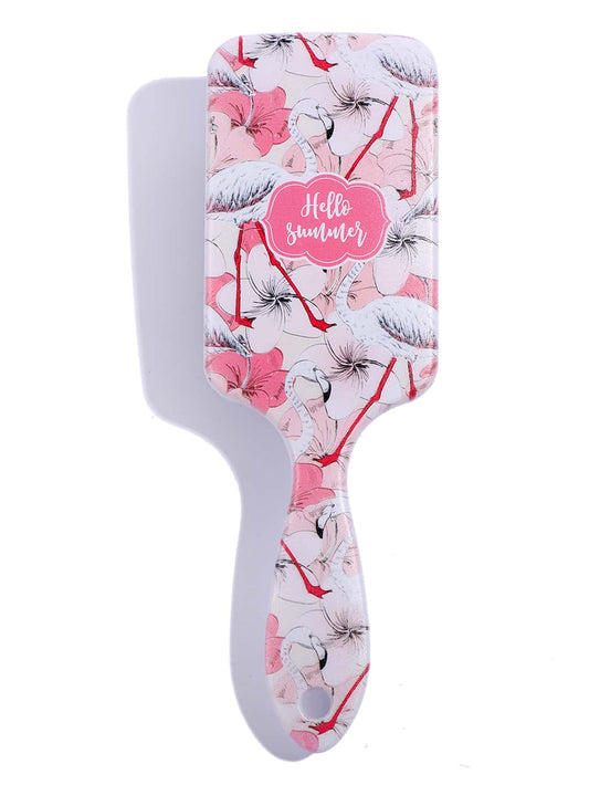 Red 1pc Tropical Print Massage Hair Brush Comb