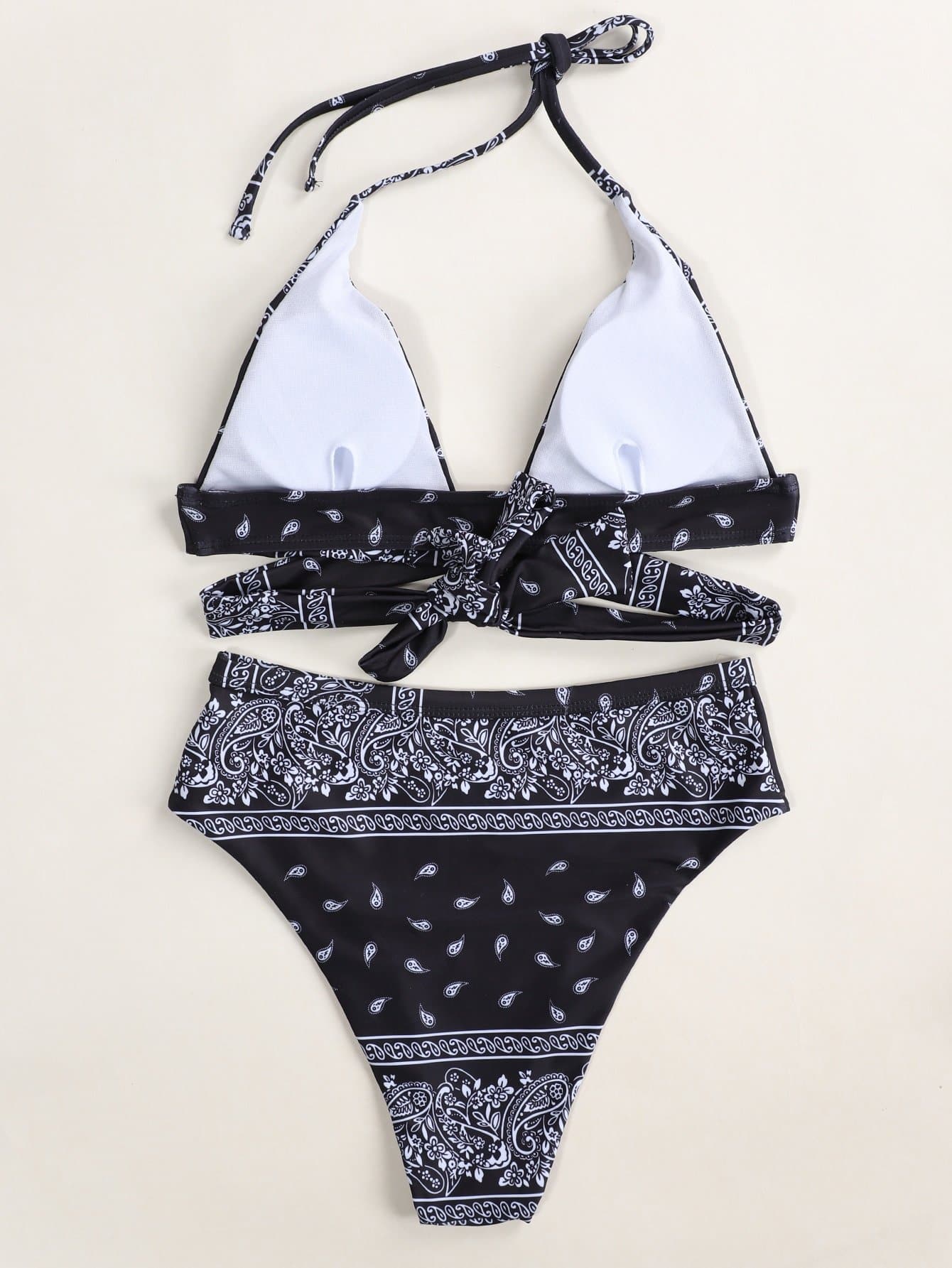 Tribal Knot Halter Triangle High Waist Bikini Swimwear
