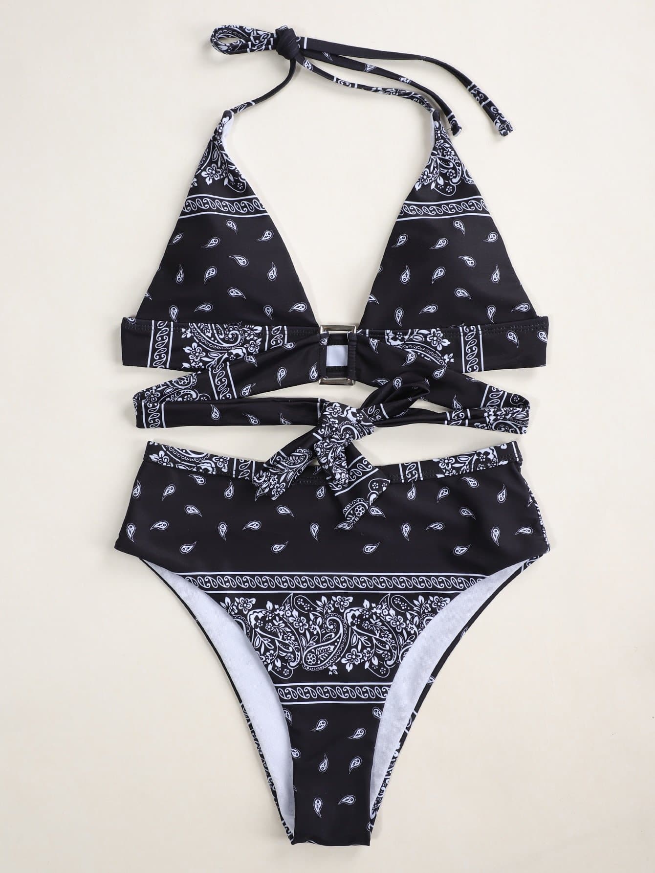 Tribal Knot Halter Triangle High Waist Bikini Swimwear