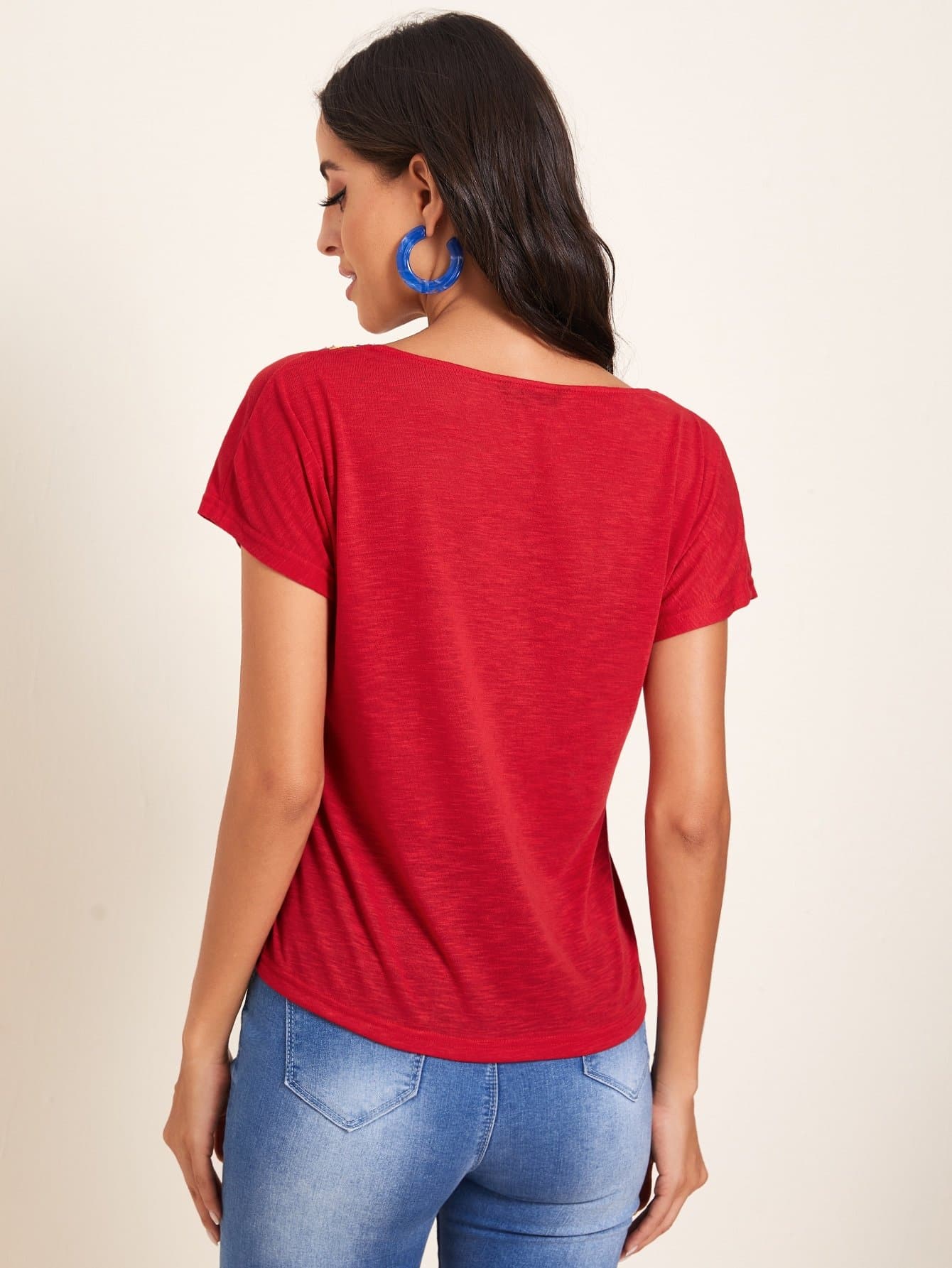 V-Neck Tribal Embroidered Tape Detail Dolman Sleeve Top