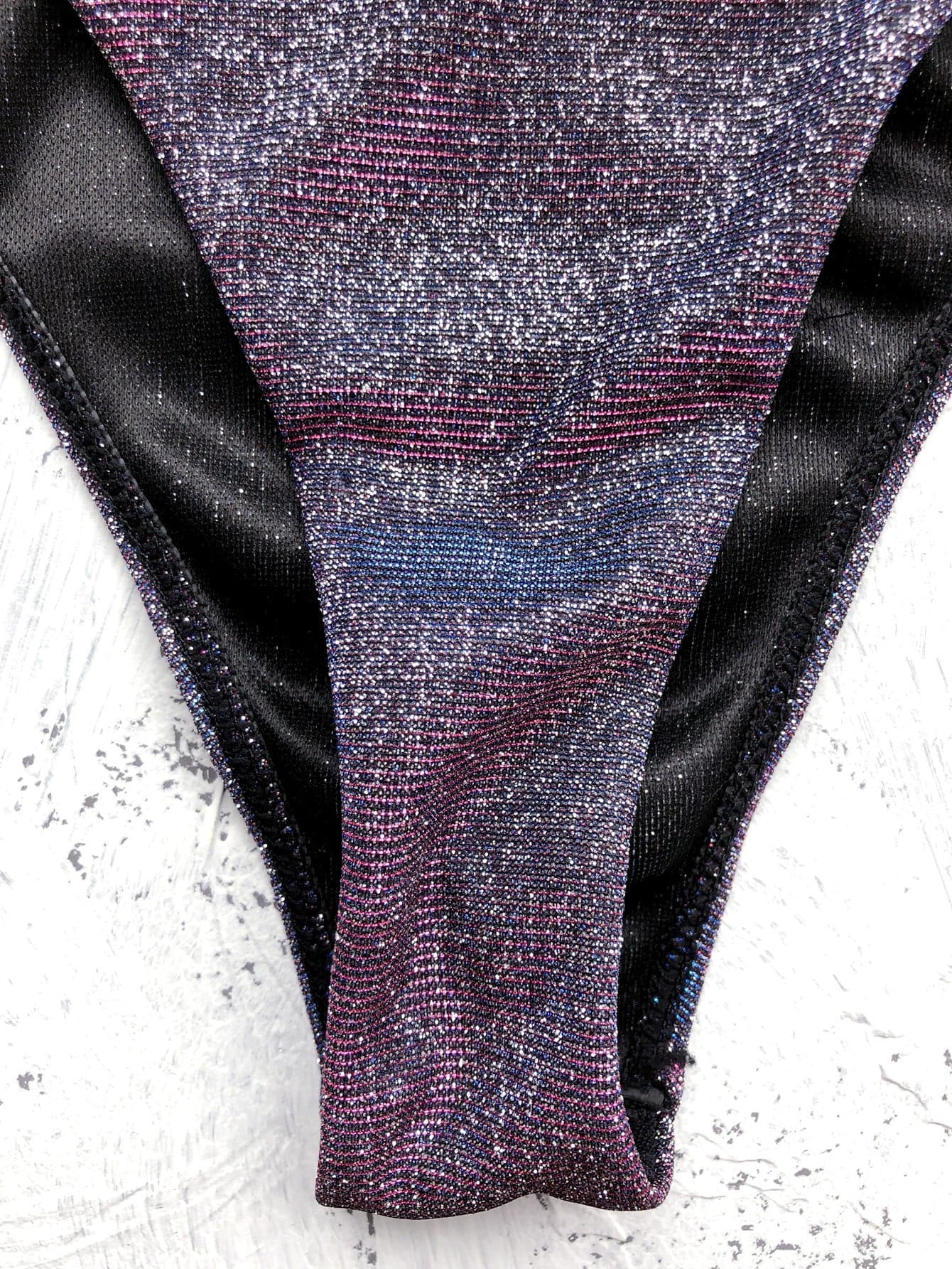Spaghetti Strap Glitter High Leg One Piece Swimsuit