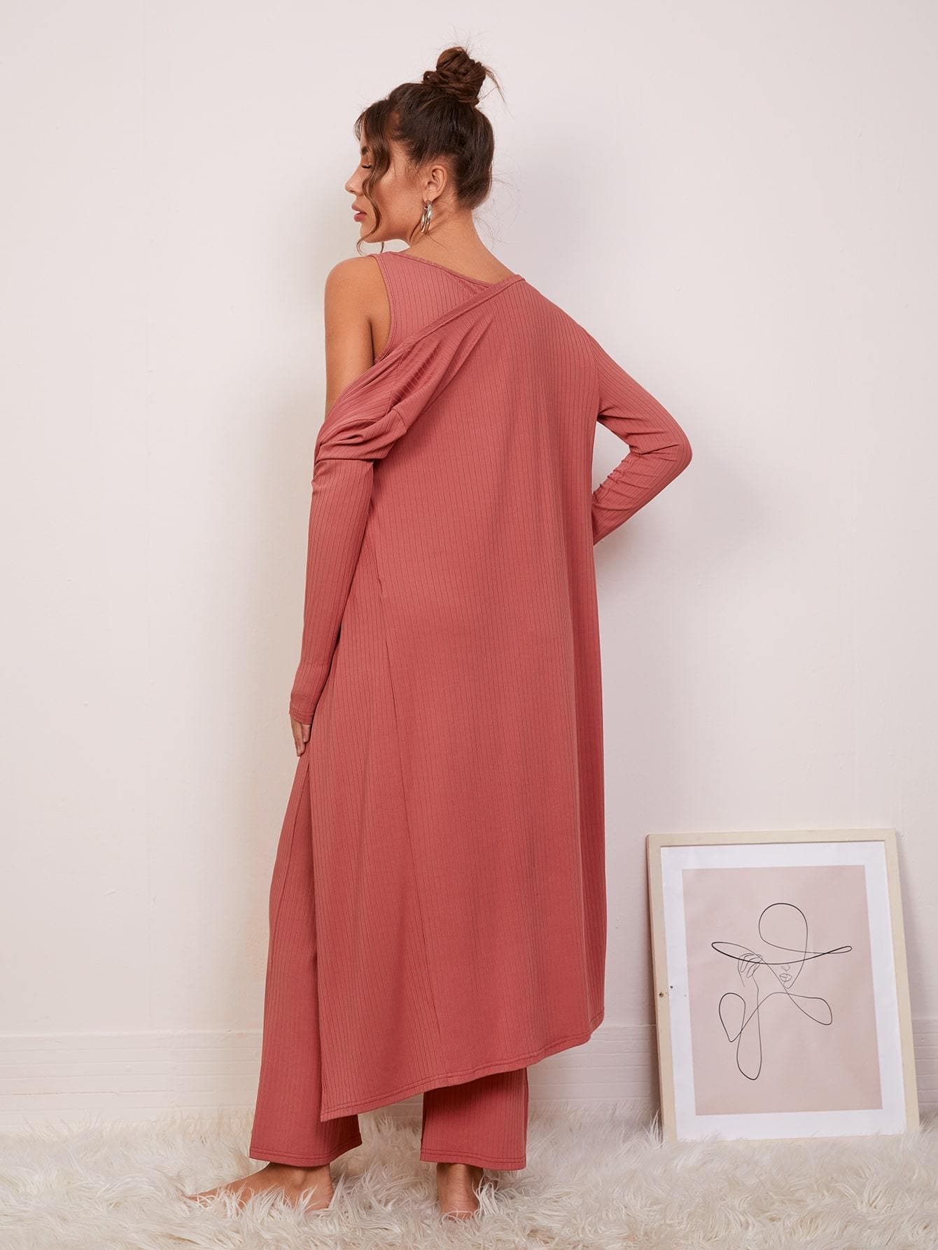 3 Pack Rusty Rose Solid Robe Lounge Sleepwear Set