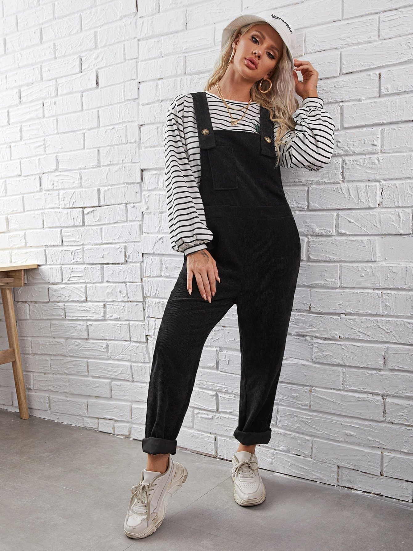 Sleeveless Patch Pocket Solid High Waist Overalls Jumpsuit