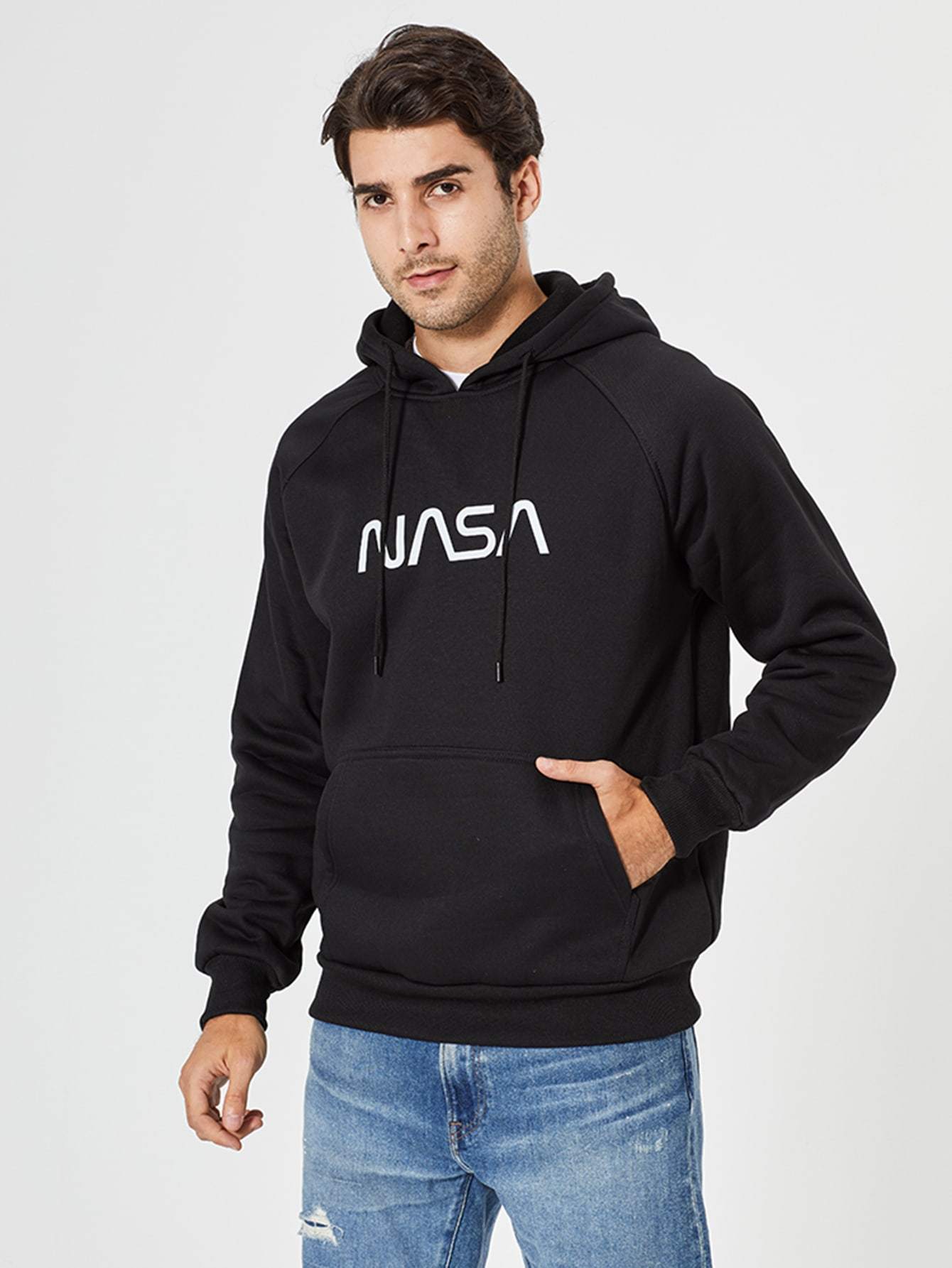 Black Letter Graphic Drawstring Hoodie