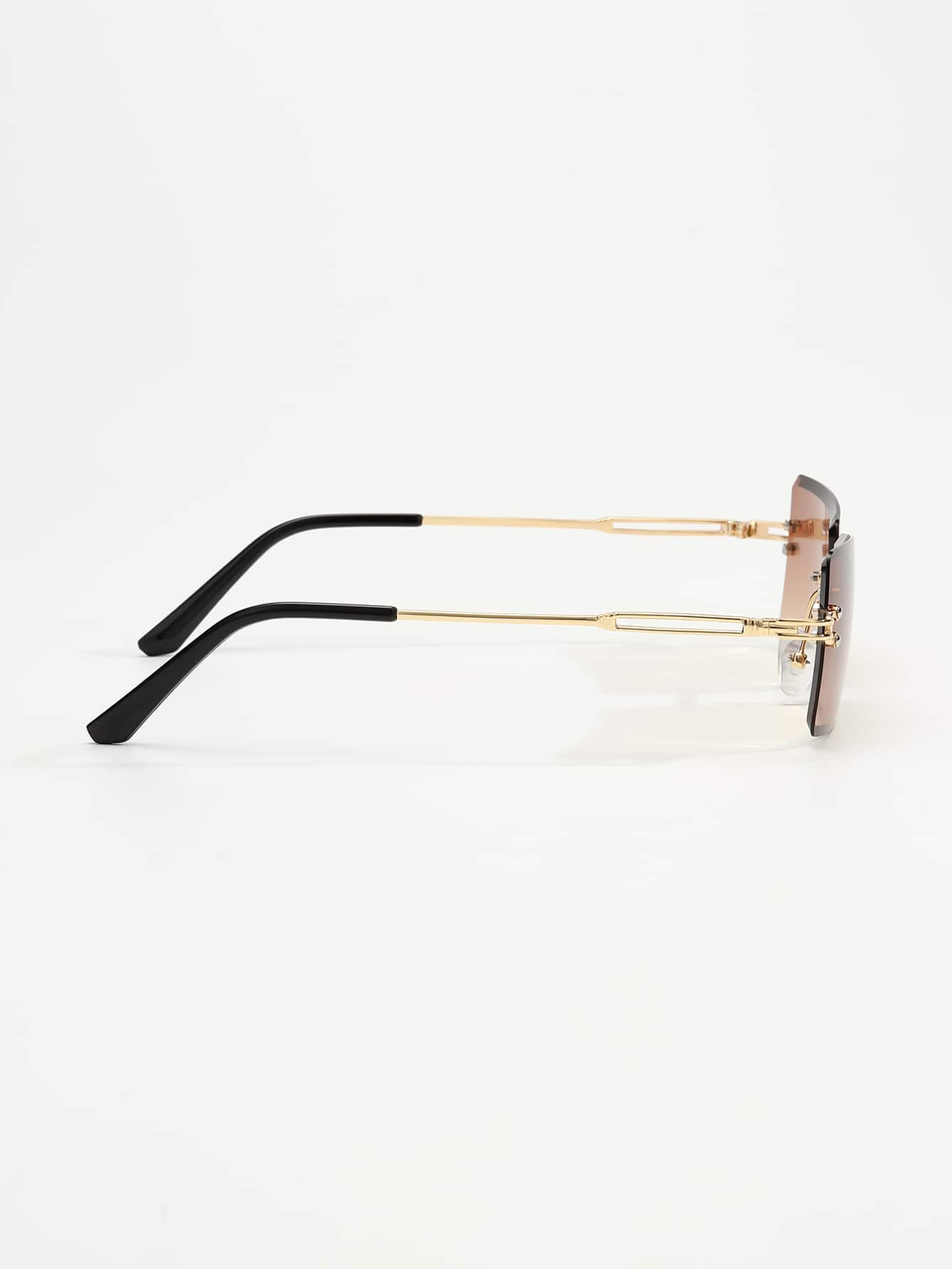 Square Rivet Decor Rimless Sunglasses