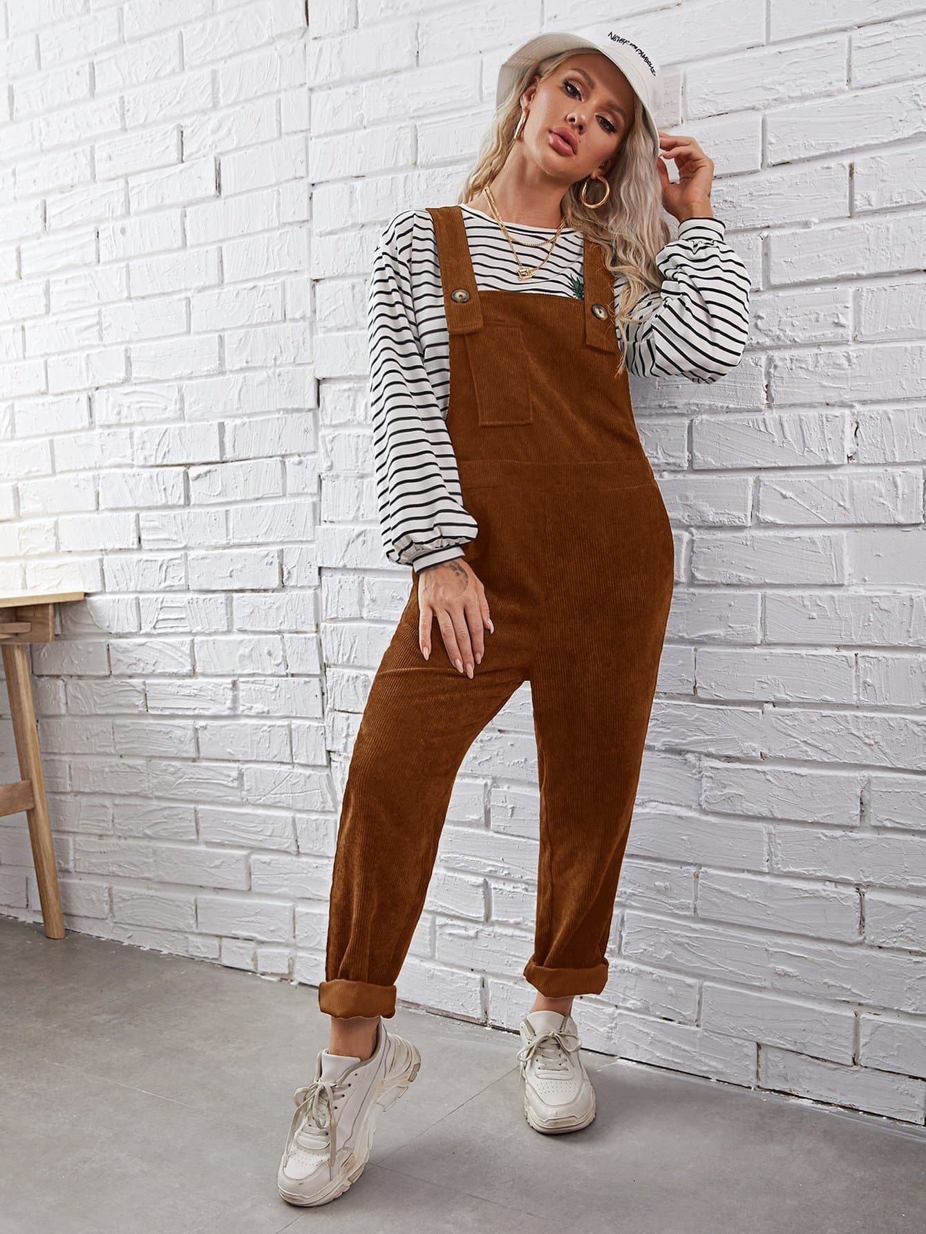 Sleeveless Patch Pocket Solid High Waist Overalls Jumpsuit
