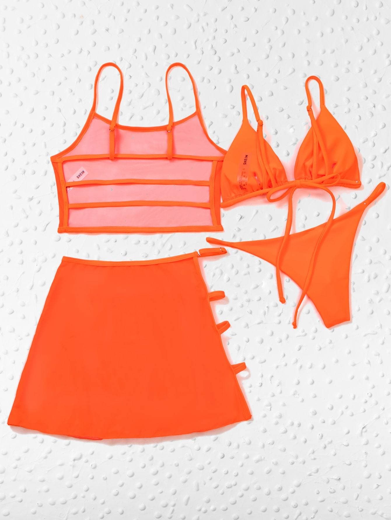 Spaghetti Strap Mesh Cut-out Triangle Thong Bikini Swimwear