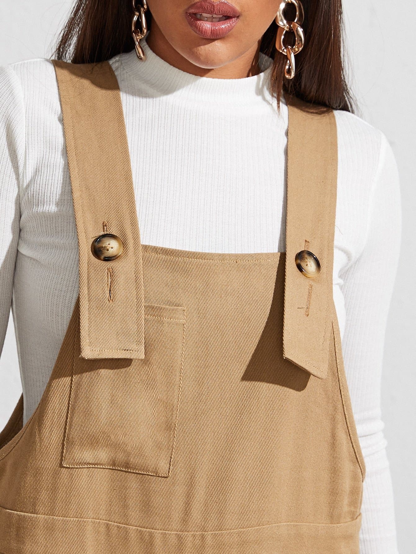 Sleeveless Patch Pocket Solid High Waist Overalls Jumpsuit