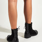 Black Round Toe Lace-Up Mid Heel Ankle Boots