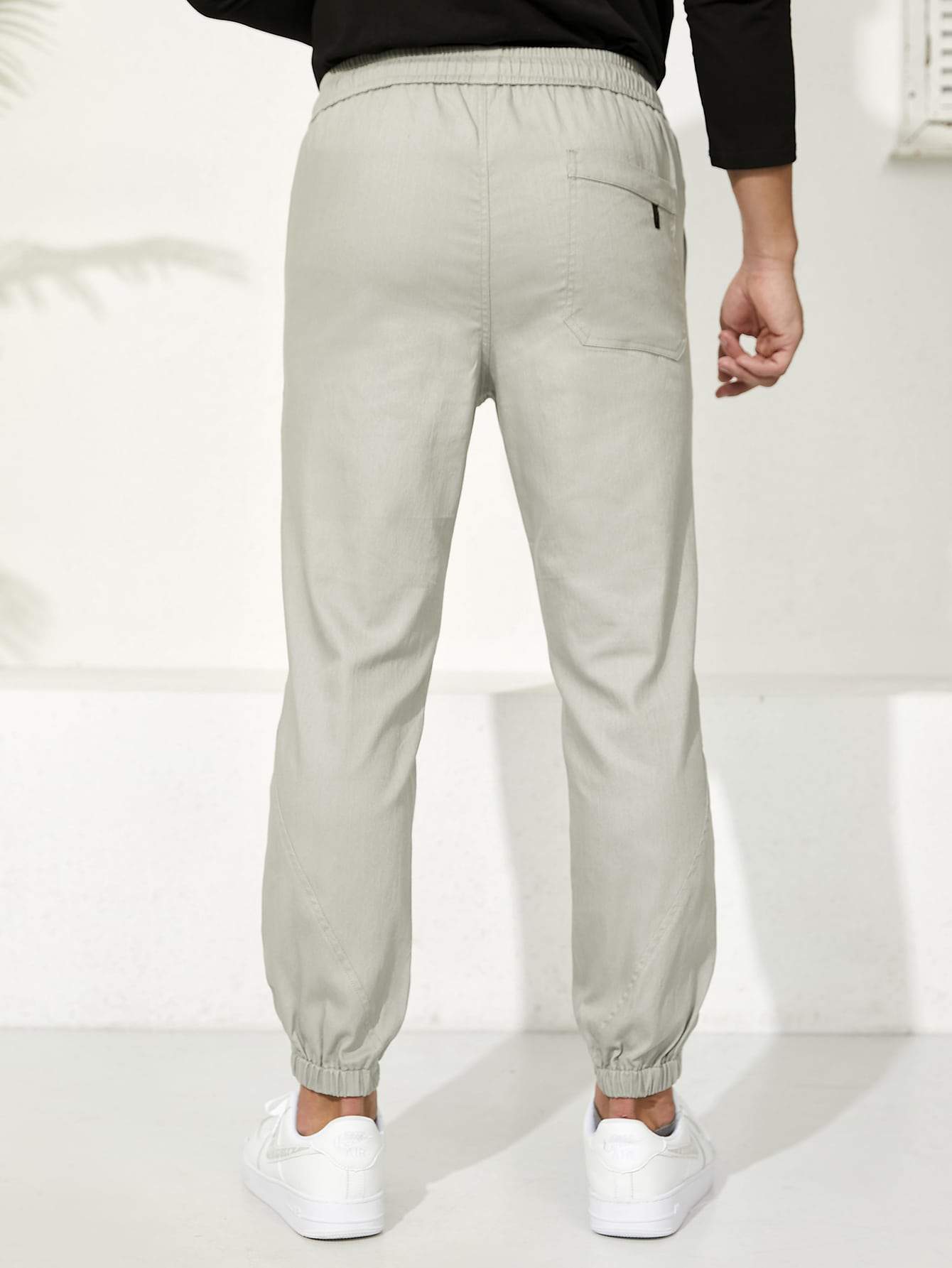 Letter Patched Drawstring Waist Tapered Pants