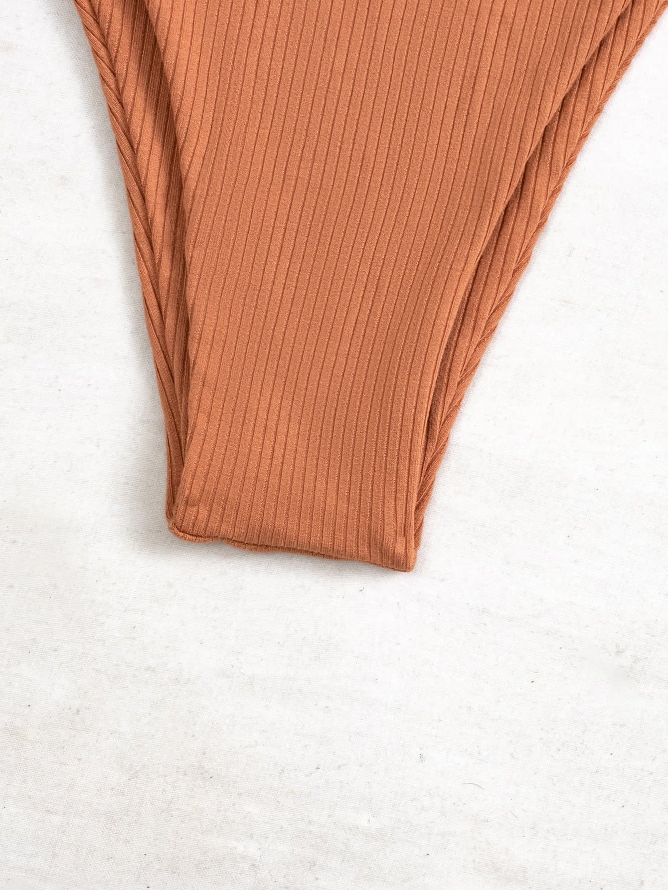 Halter Neck Rib Frill Trim Tie Side Bikini Swimsuit