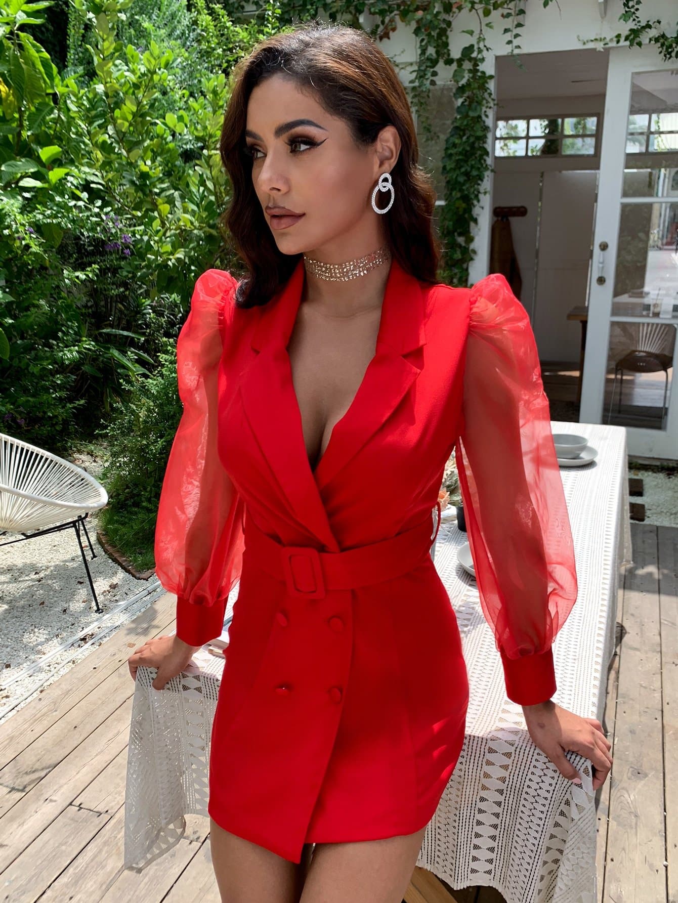 Double Breasted Button Buckle Belted Slim Fit Blazer Dress