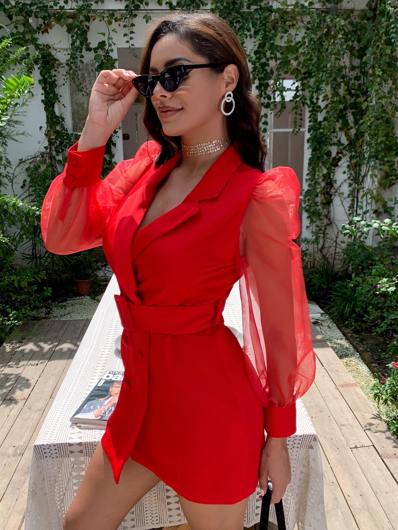Double Breasted Button Buckle Belted Slim Fit Blazer Dress