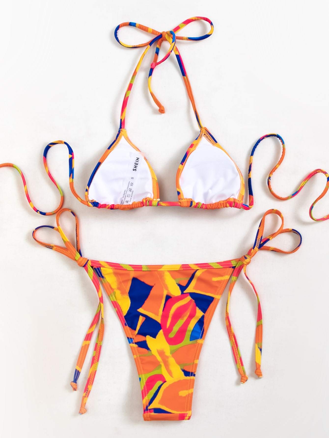 Allover Graphic Triangle Tie Side Boho Bikini Swimsuit