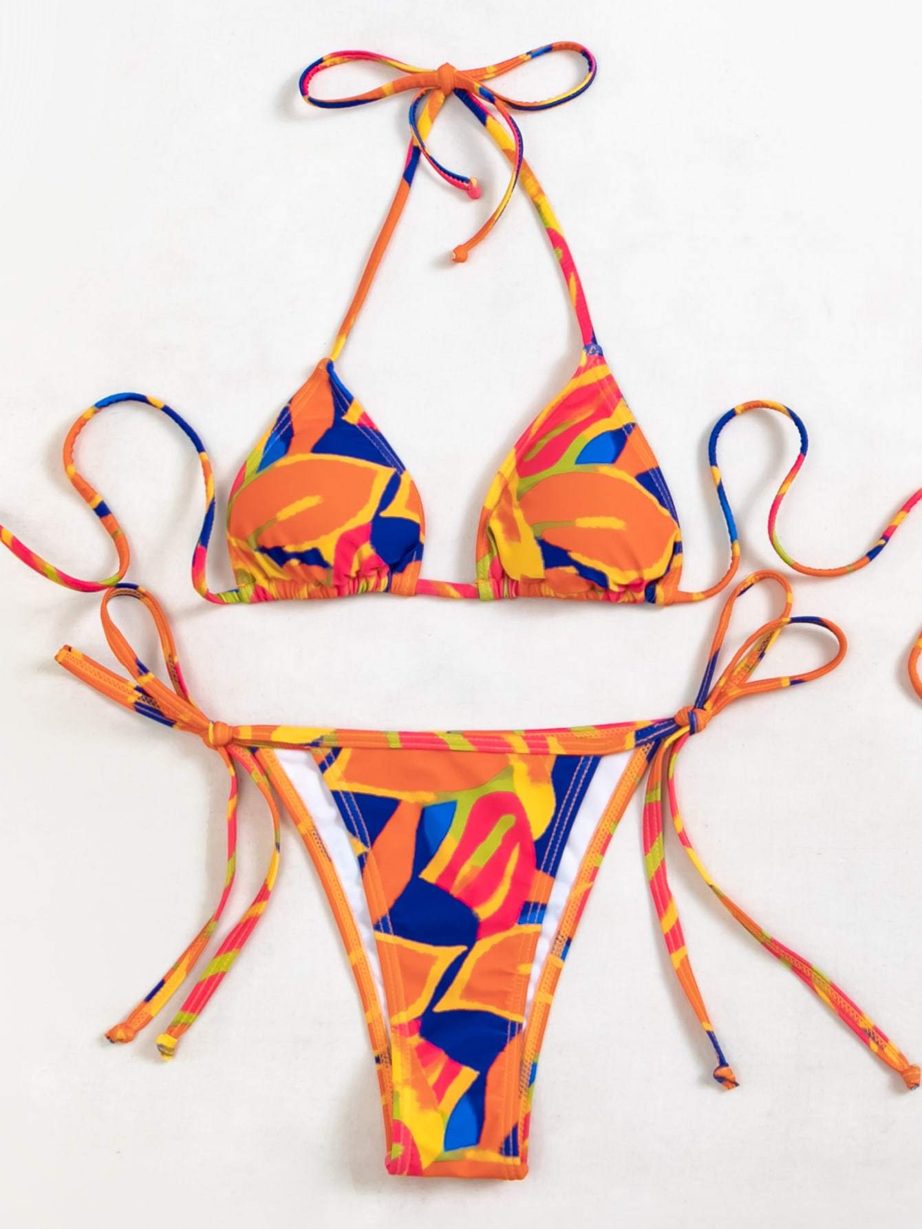 Allover Graphic Triangle Tie Side Boho Bikini Swimsuit