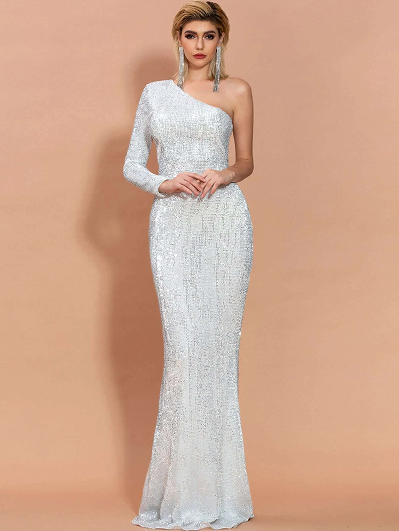 Black One Shoulder Sequin Bodycon Prom Dress
