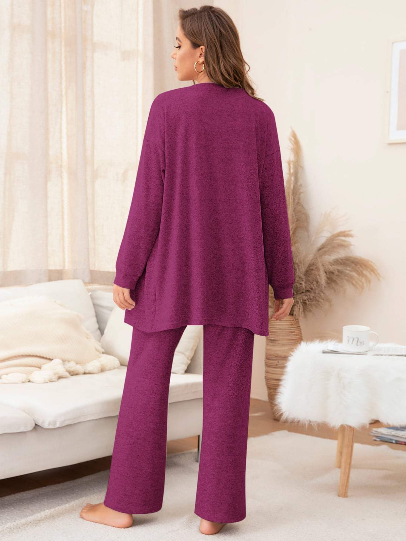 3pcs Spaghetti Strap Marled Cami Pajama Set and Robe Sleepwear Set