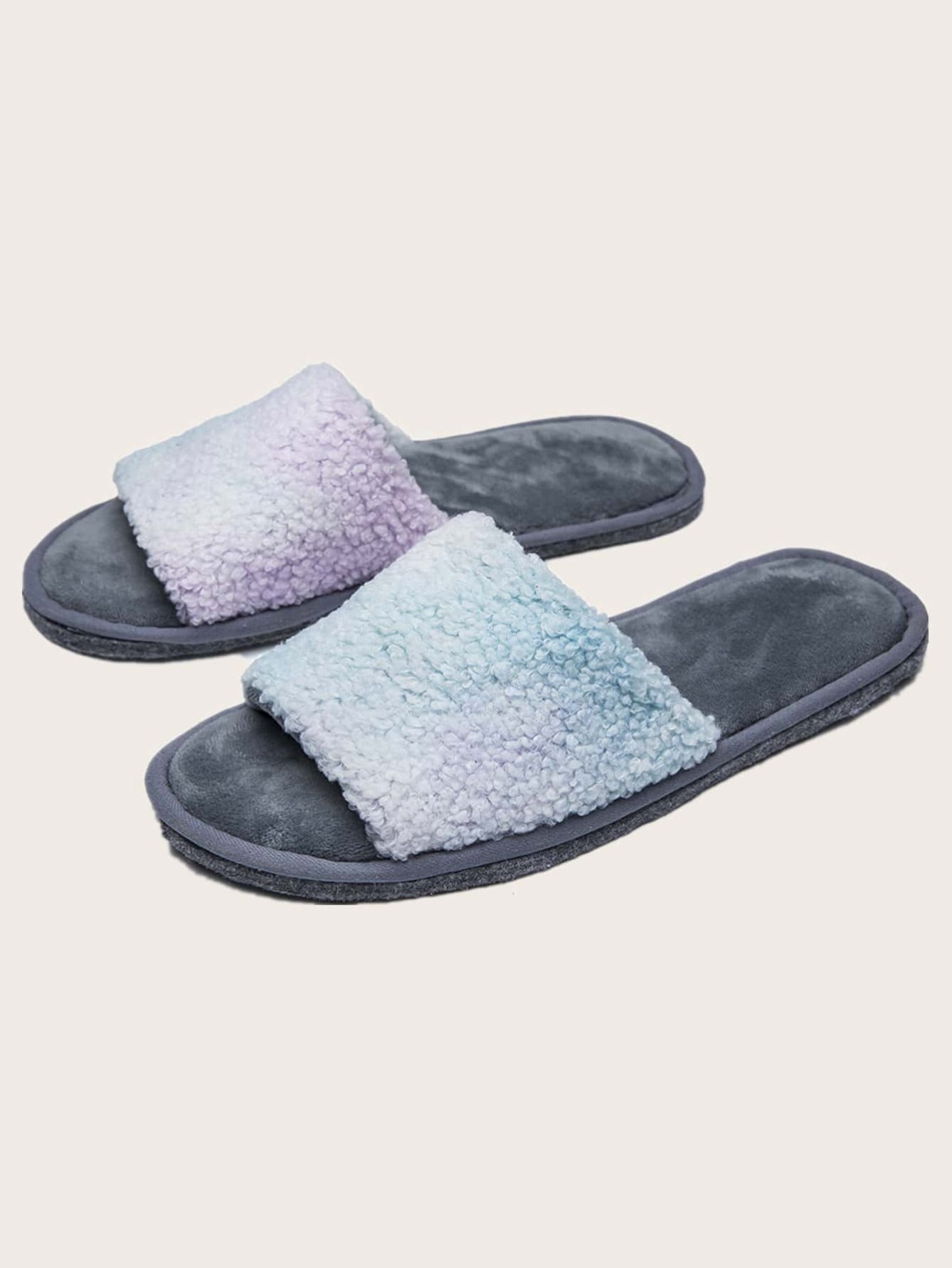 Open Toe Fluffy Faux Fur Slippers