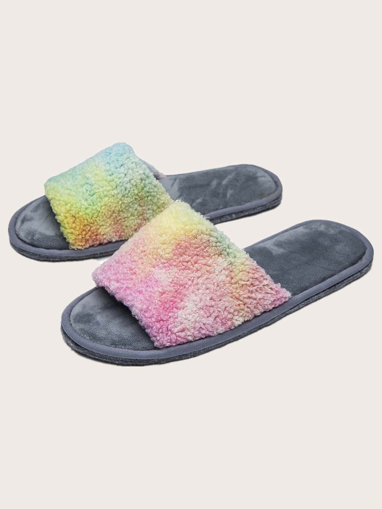 Open Toe Fluffy Faux Fur Slippers