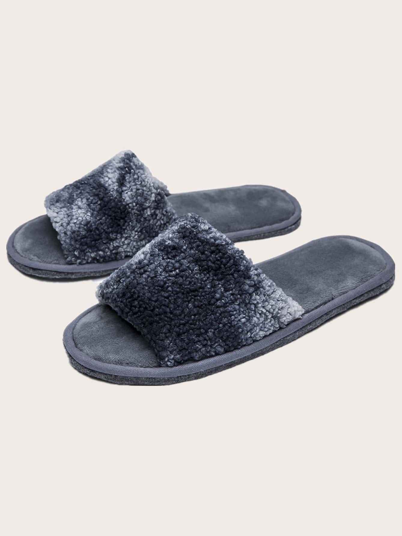 Open Toe Fluffy Faux Fur Slippers