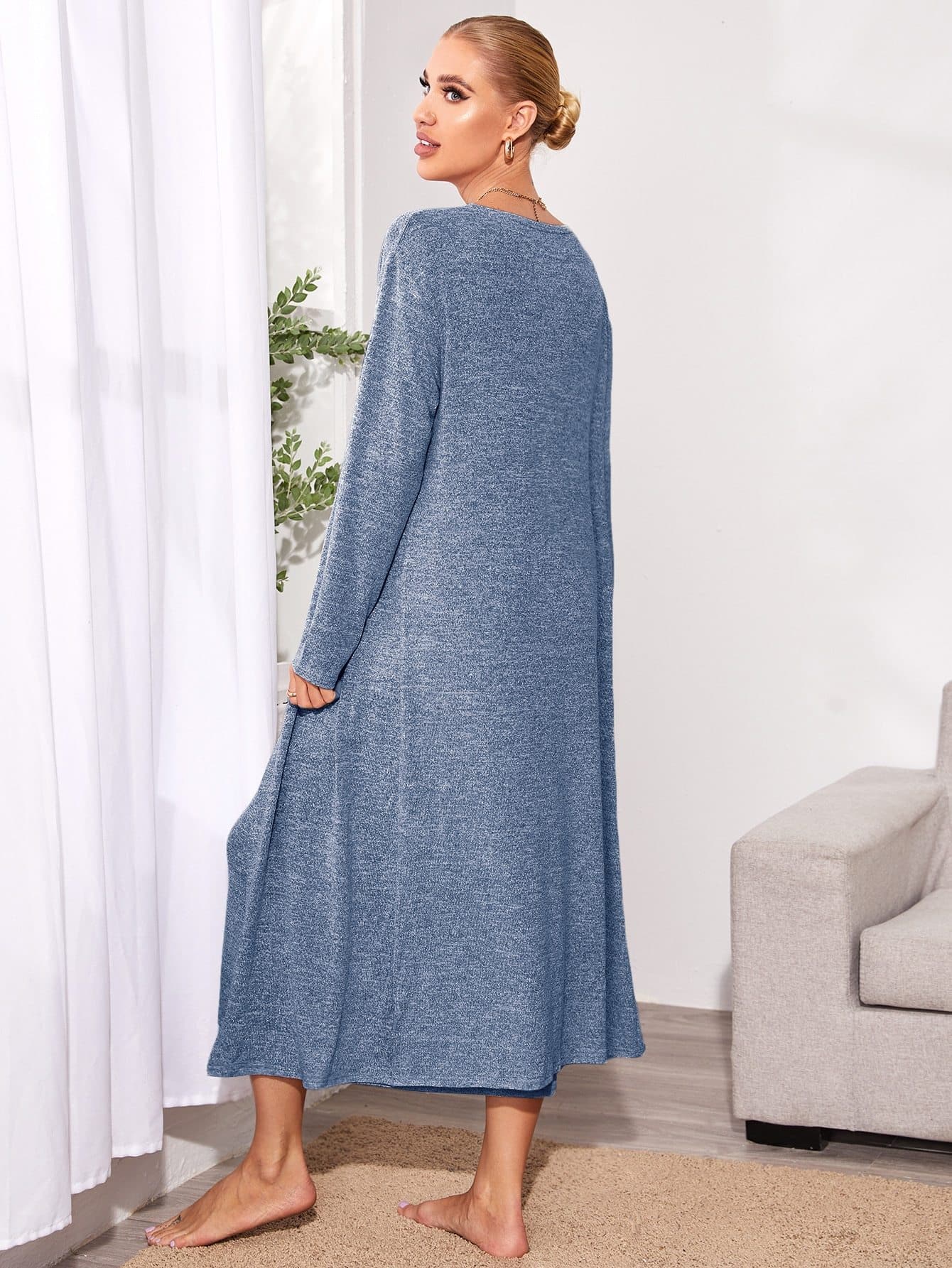 Solid Cami Dress With Robe Lounge Sleepwear Set