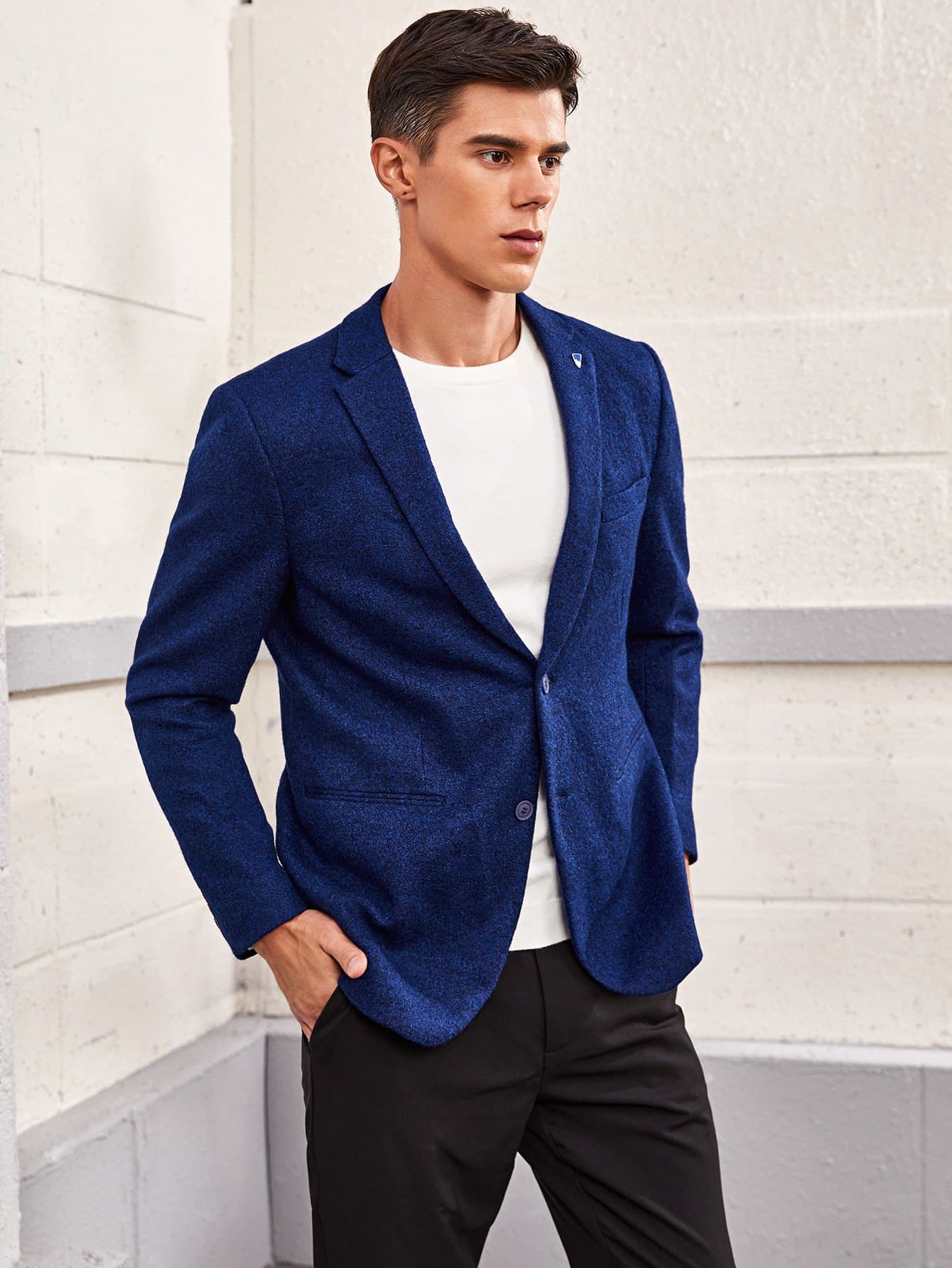Royal Blue Lapel Collar Single Breasted Blazer