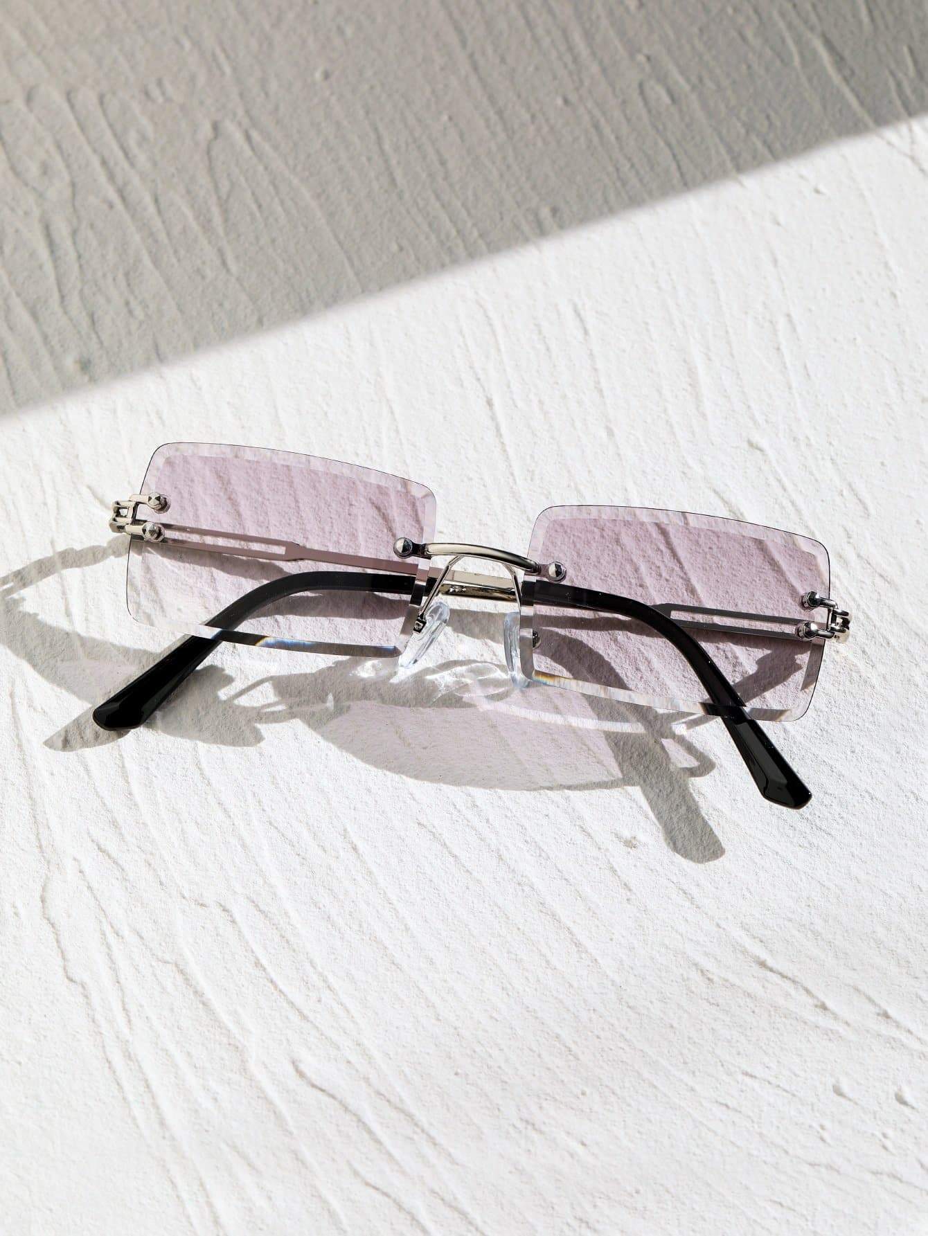 Square Rivet Decor Rimless Sunglasses