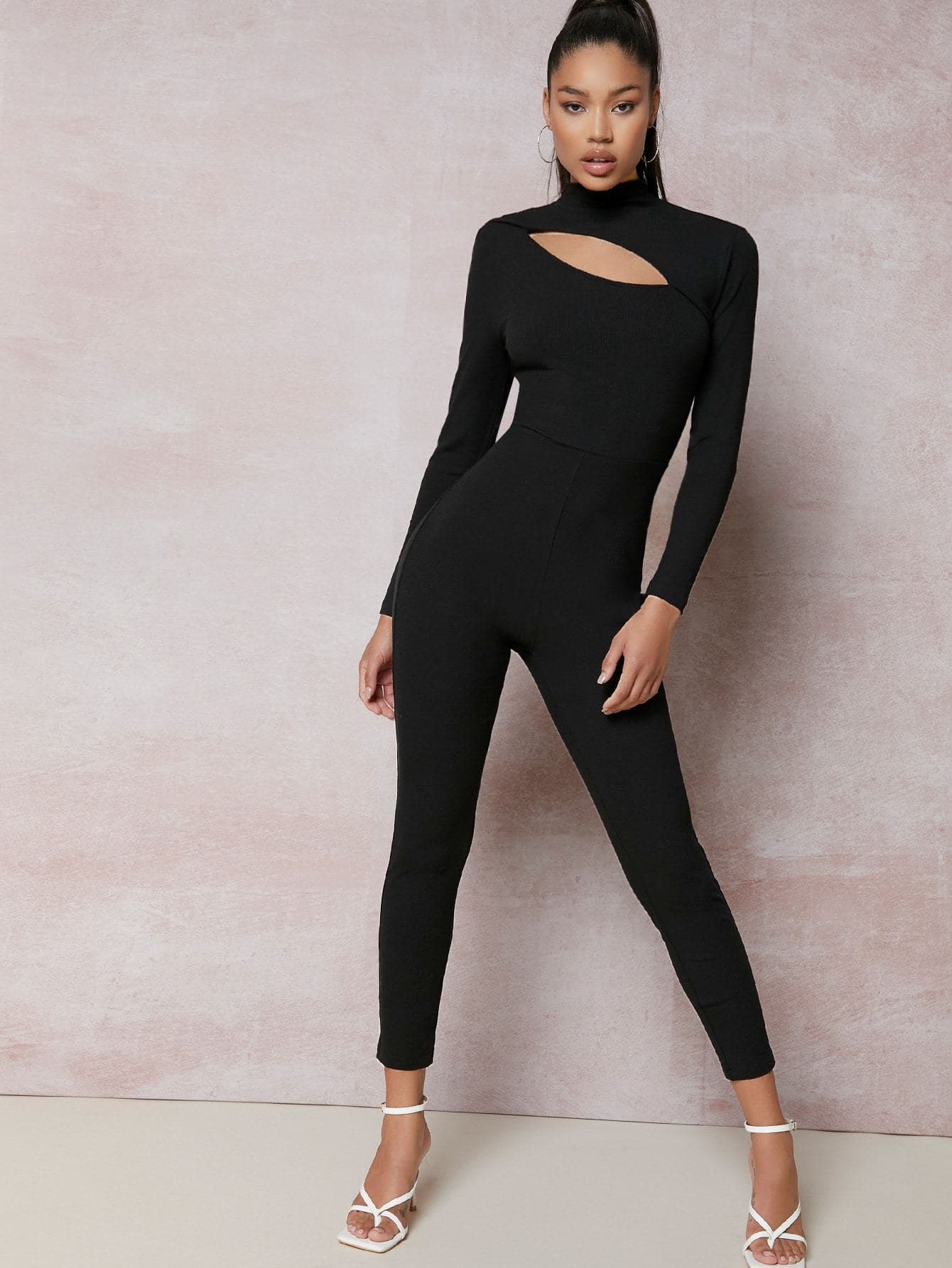 Keyhole Neck High Waist Skinny Jumpsuit