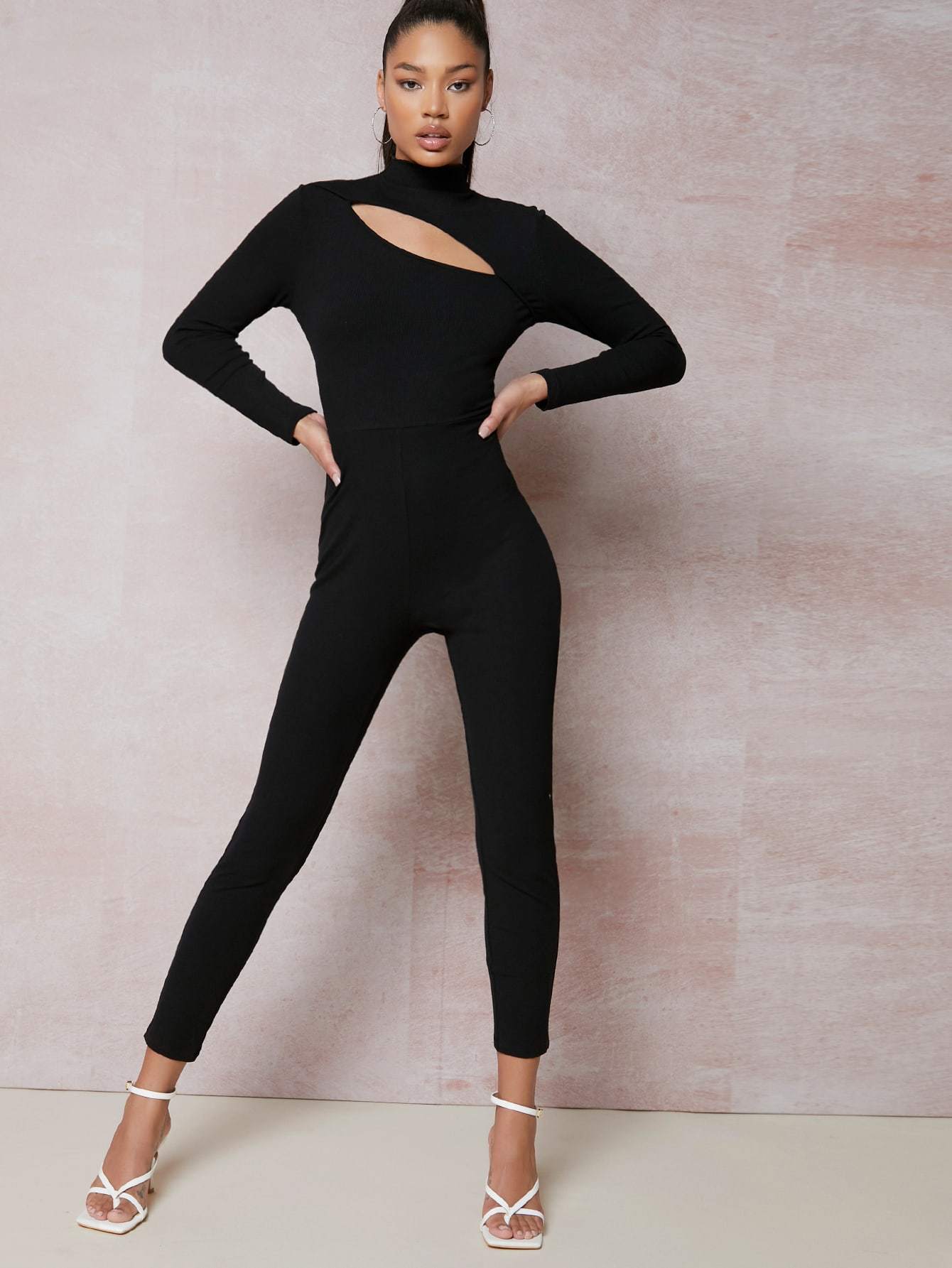Keyhole Neck High Waist Skinny Jumpsuit