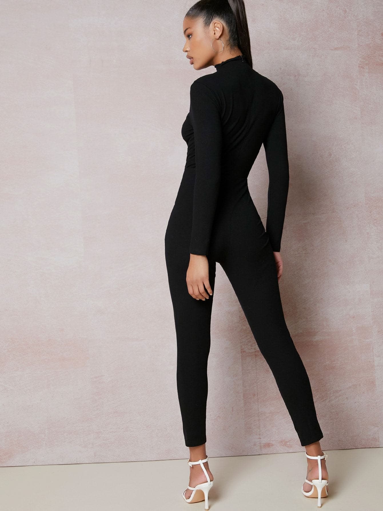 Keyhole Neck High Waist Skinny Jumpsuit
