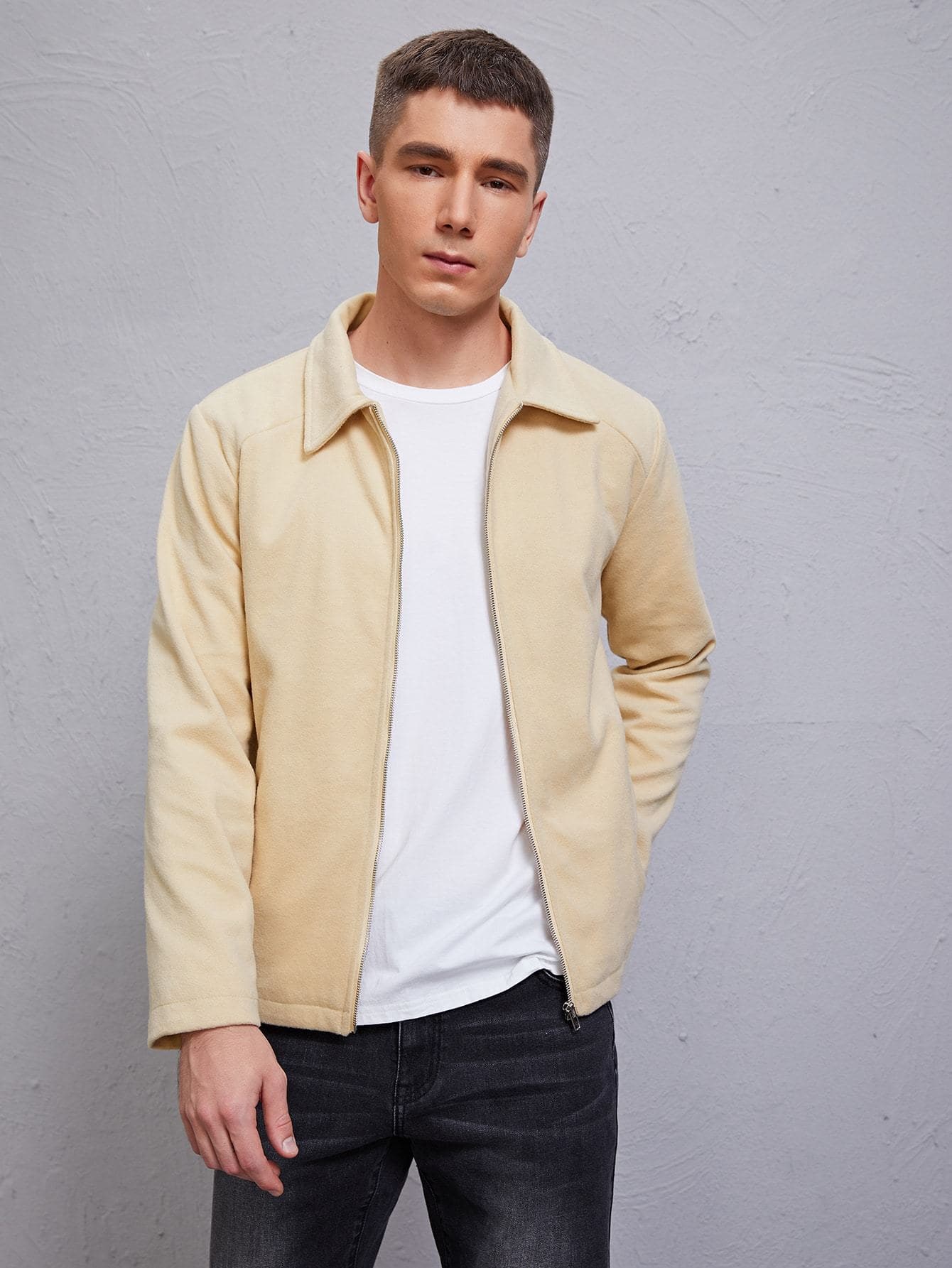 Long Sleeve Solid Zip Up Overcoat