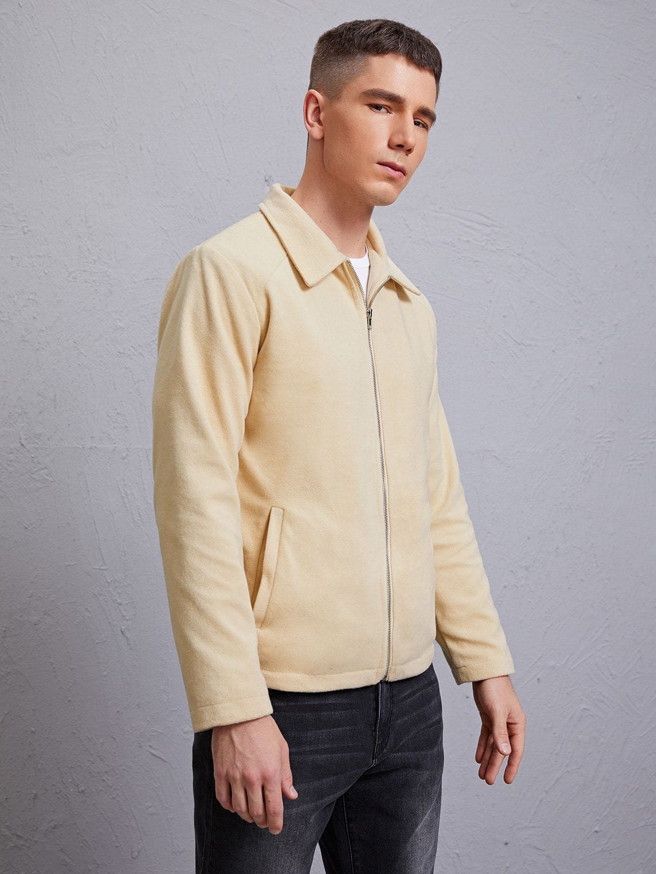 Long Sleeve Solid Zip Up Overcoat