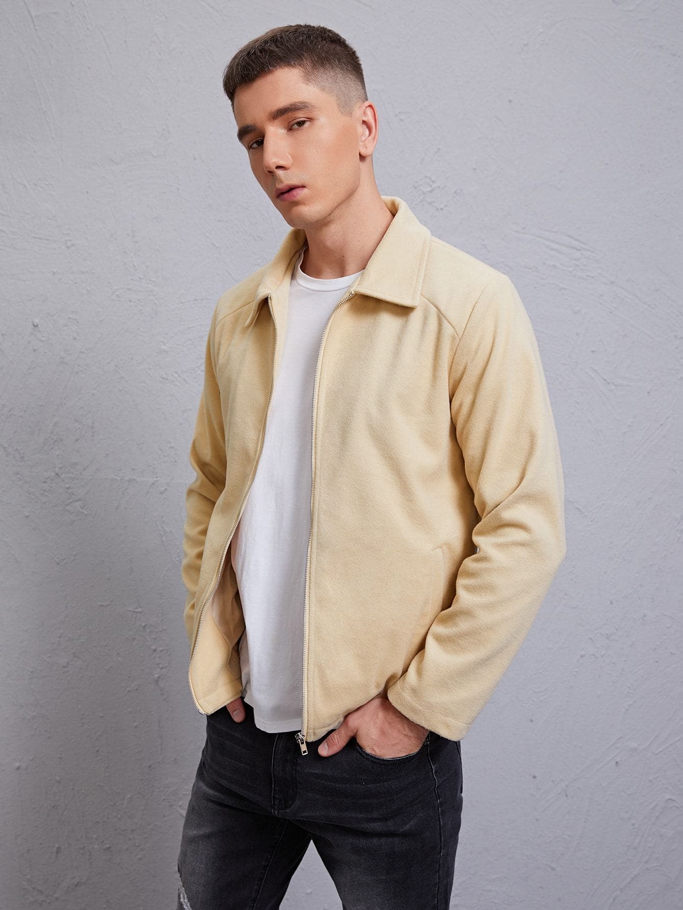 Long Sleeve Solid Zip Up Overcoat