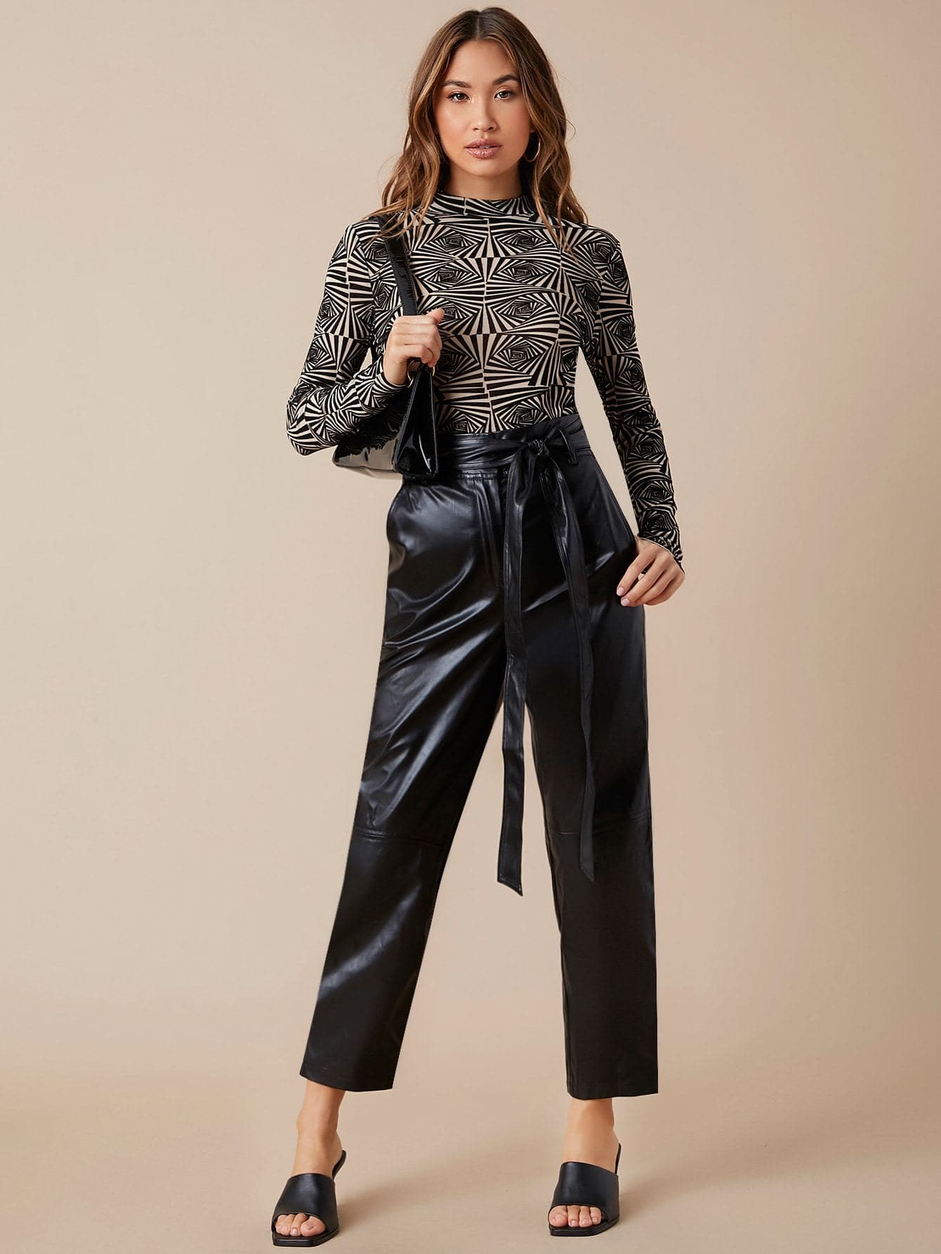 Stand Collar Mock-neck Slim Fit Mesh Top