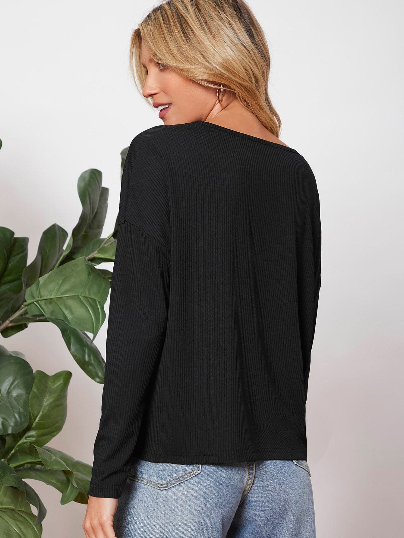Round Neck Solid Drop Shoulder Top