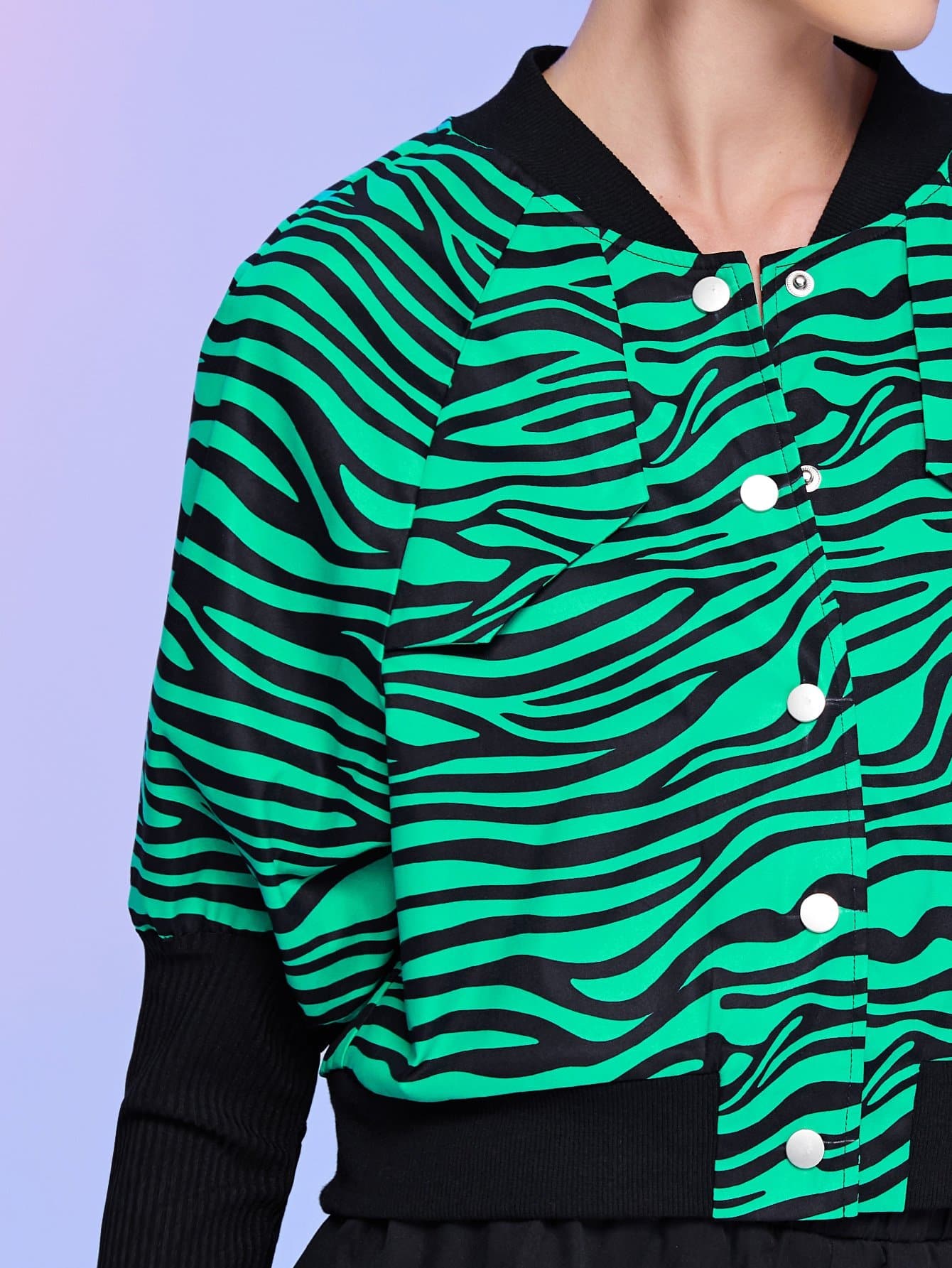 Single Breasted Zebra Striped Gigot Sleeve Bomber Jacket