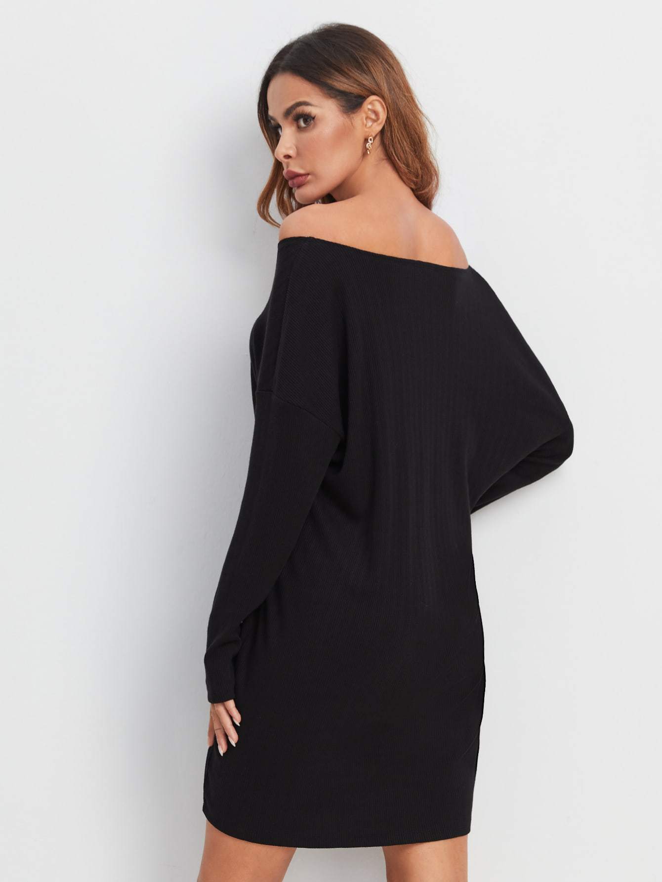 1aOff Shoulder Rib-knit Short Dress