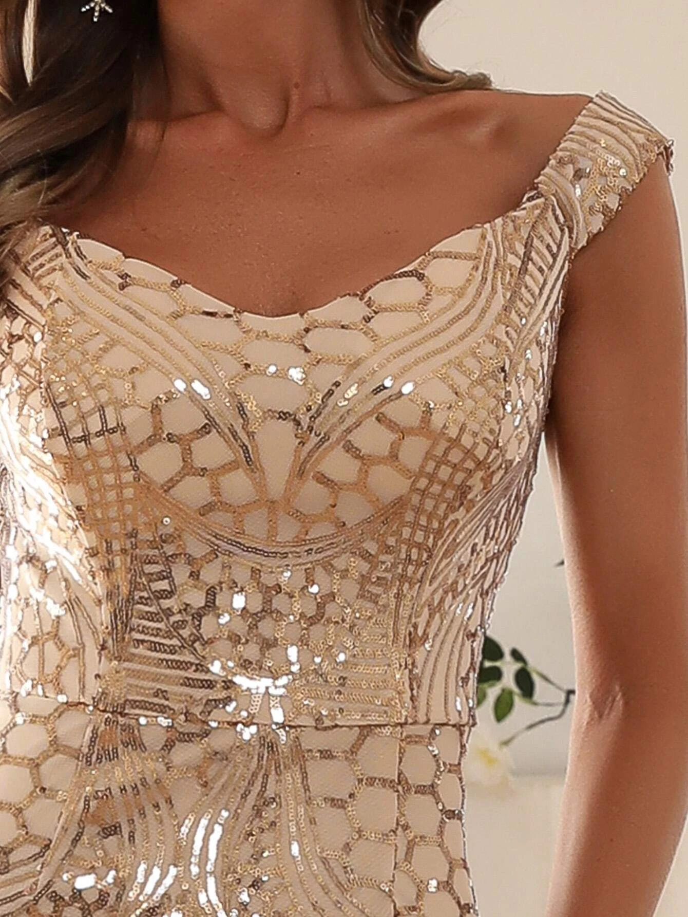 Zip Back Mermaid Hem Bardot Sequin Slim Fit Prom Dress